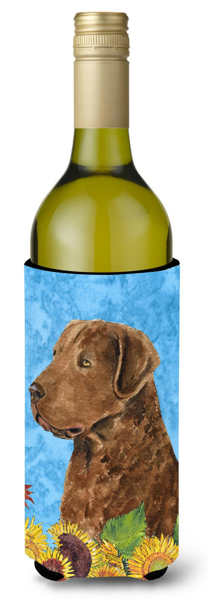 Curly Coated Retriever in Summer Flowers Wine Bottle Beverage Insulator Beverage Insulator Hugger by Caroline&#39;s Treasures