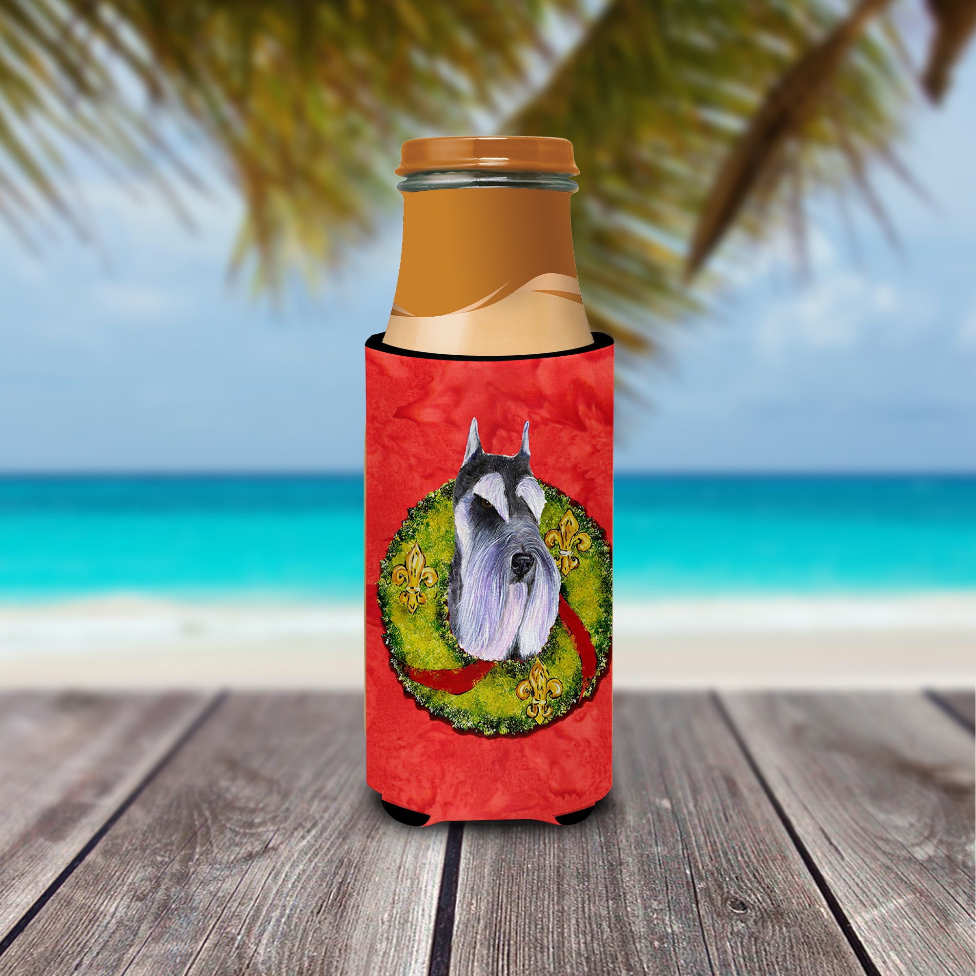 Schnauzer Cristmas Wreath Ultra Beverage Insulators for slim cans SS4167MUK.