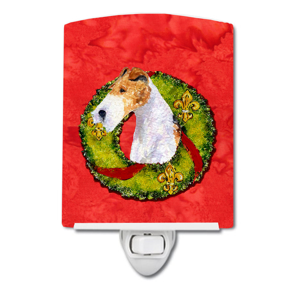 Fox Terrier Cristmas Wreath Ceramic Night Light SS4168CNL - the-store.com