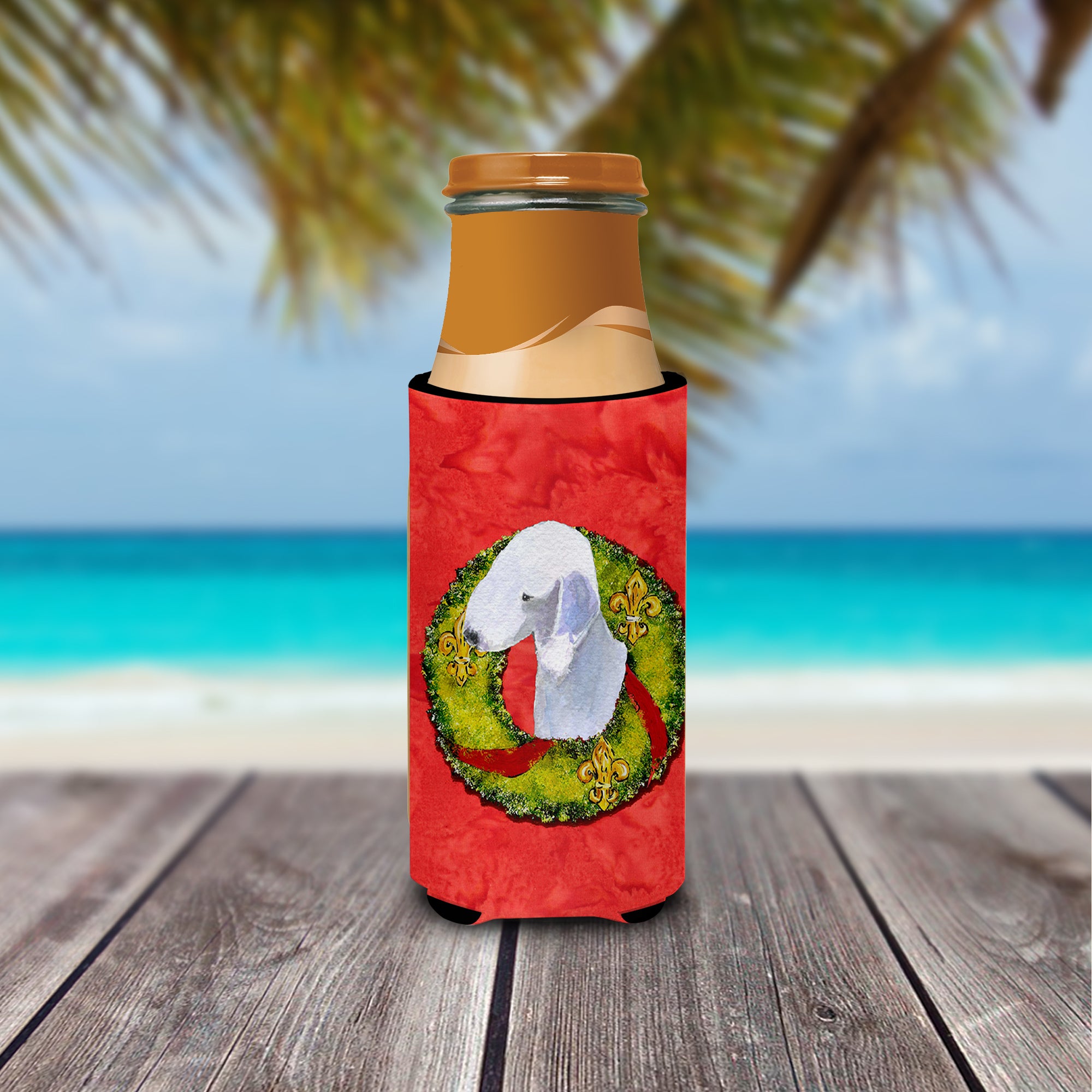 Bedlington Terrier Cristmas Wreath Ultra Beverage Insulators for slim cans SS4173MUK.