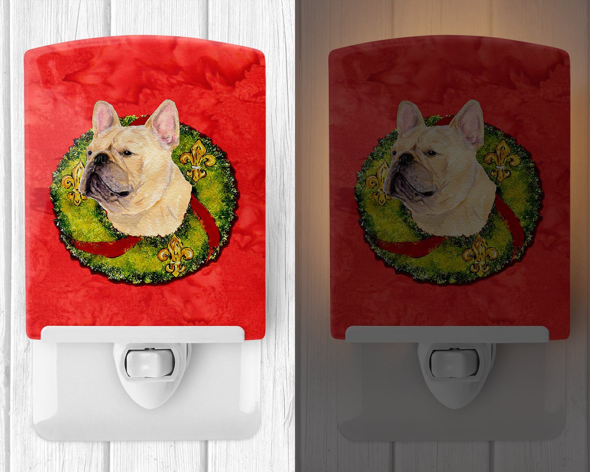 French Bulldog Cristmas Wreath Ceramic Night Light SS4175CNL - the-store.com