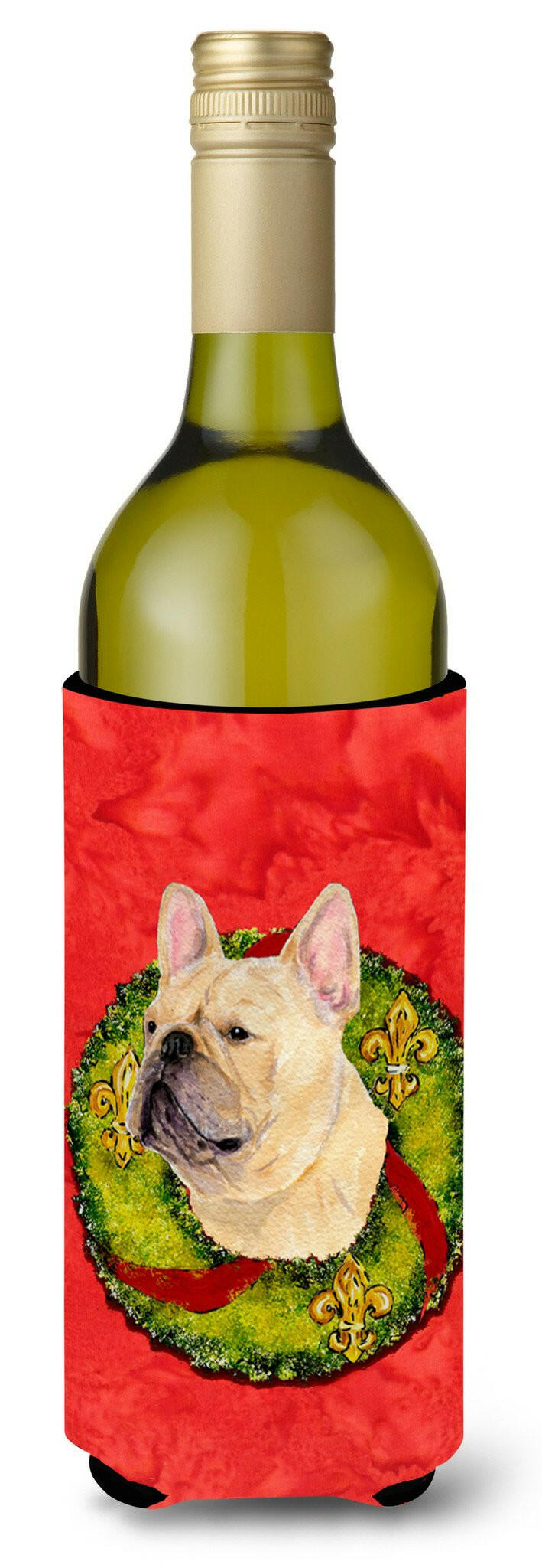 French Bulldog Cristmas Wreath Wine Bottle Beverage Insulator Beverage Insulator Hugger by Caroline&#39;s Treasures