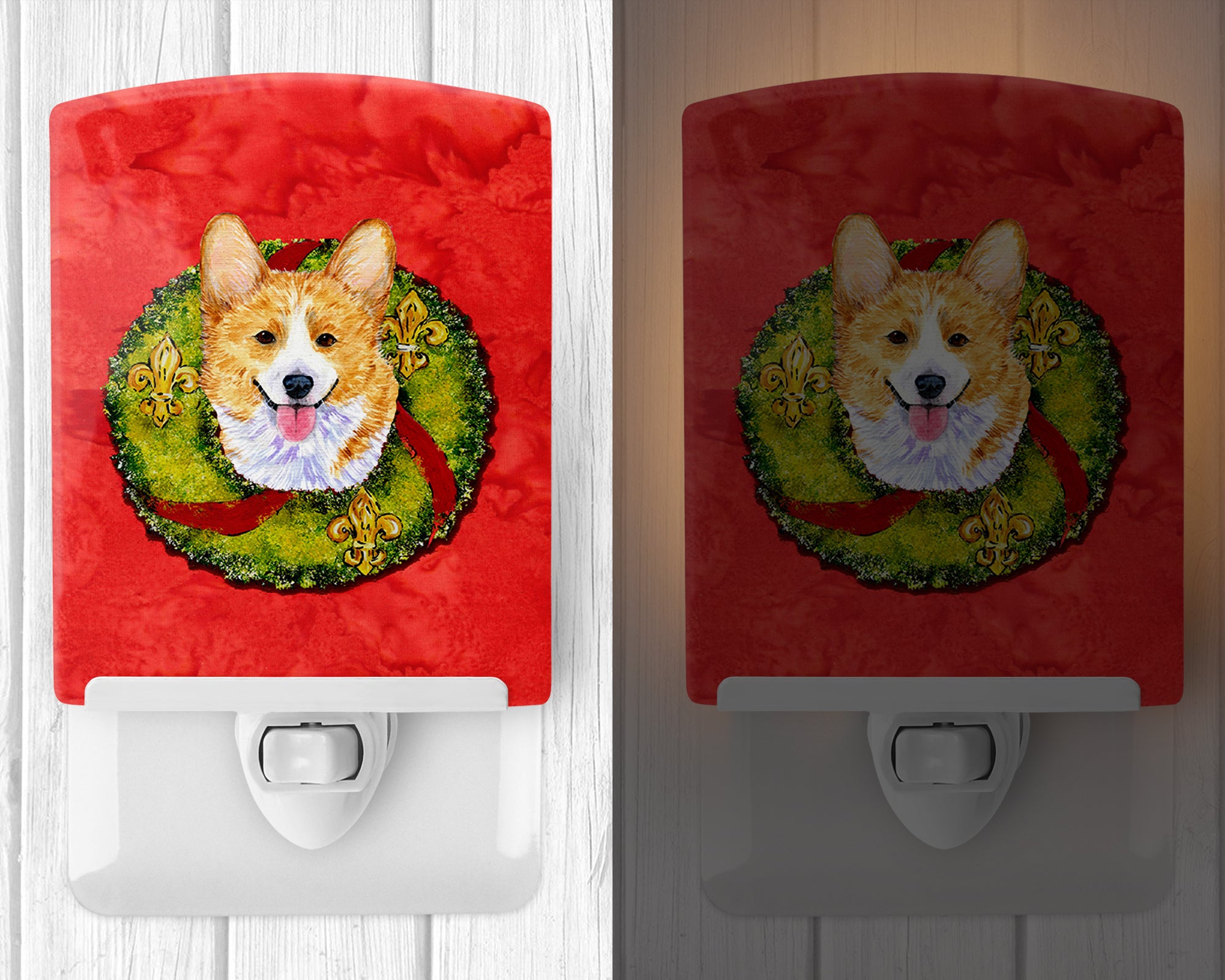 Corgi Cristmas Wreath Ceramic Night Light SS4176CNL - the-store.com