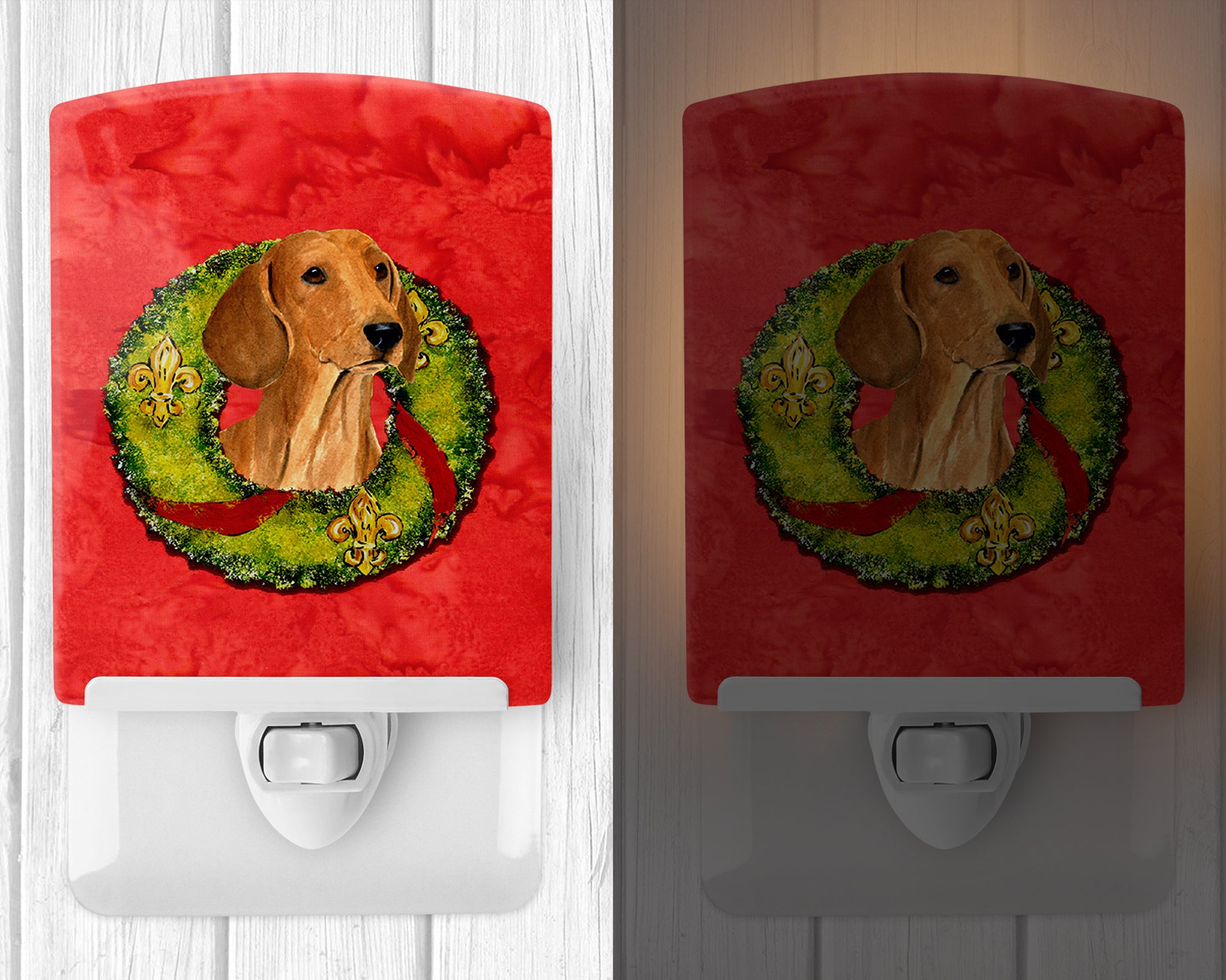 Dachshund Cristmas Wreath Ceramic Night Light SS4177CNL - the-store.com