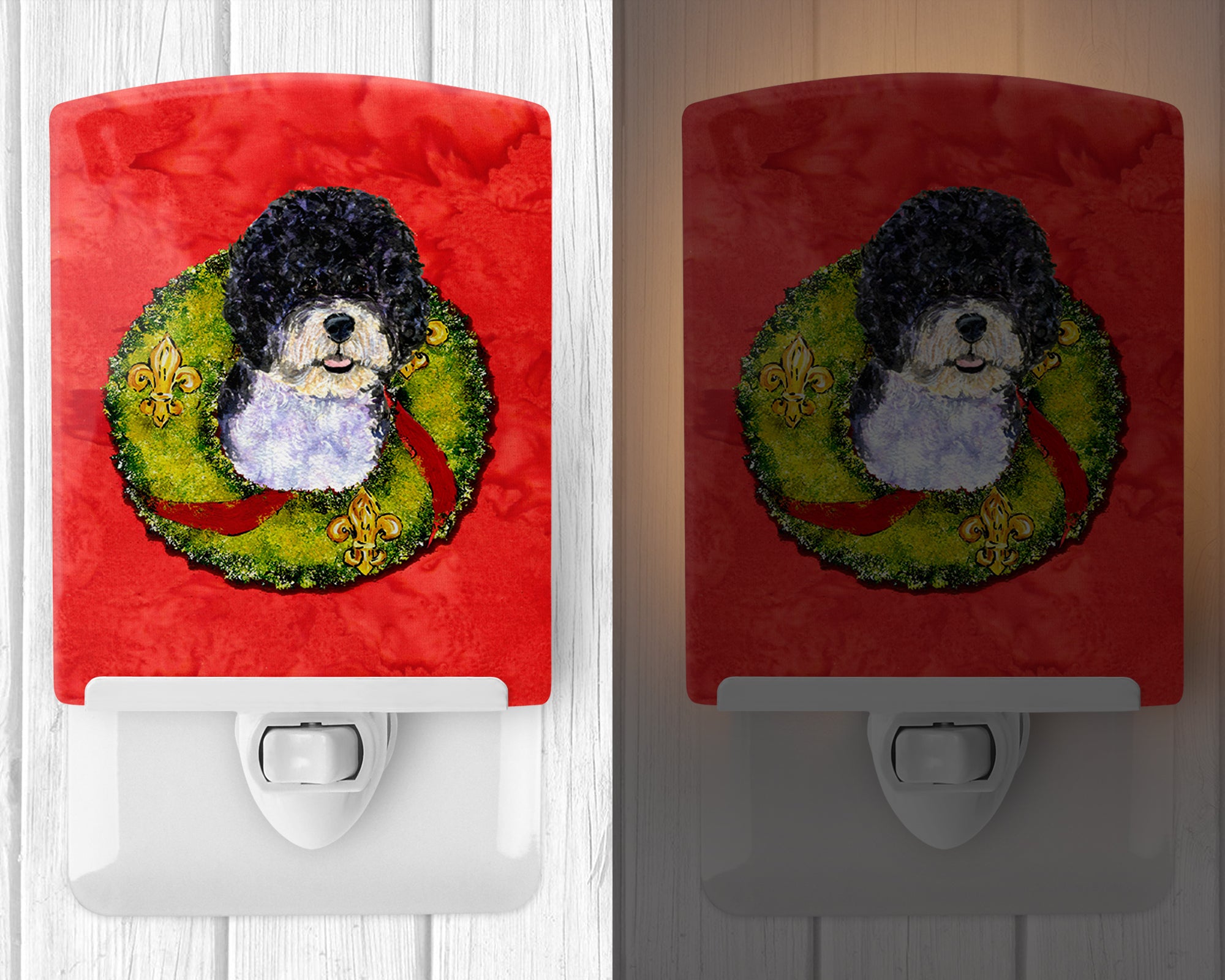 Portuguese Water Dog Cristmas Wreath Ceramic Night Light SS4180CNL - the-store.com