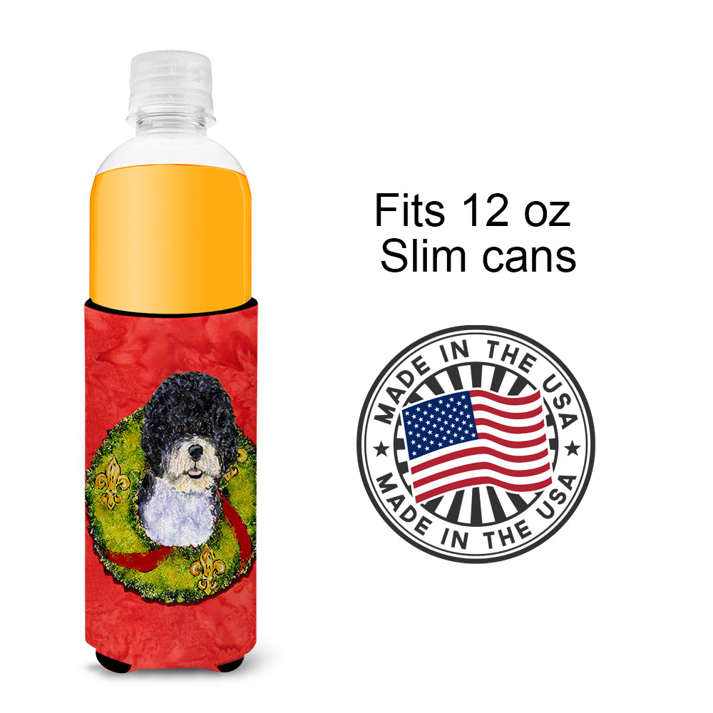 Portuguese Water Dog Cristmas Wreath Ultra Beverage Insulators for slim cans SS4180MUK.