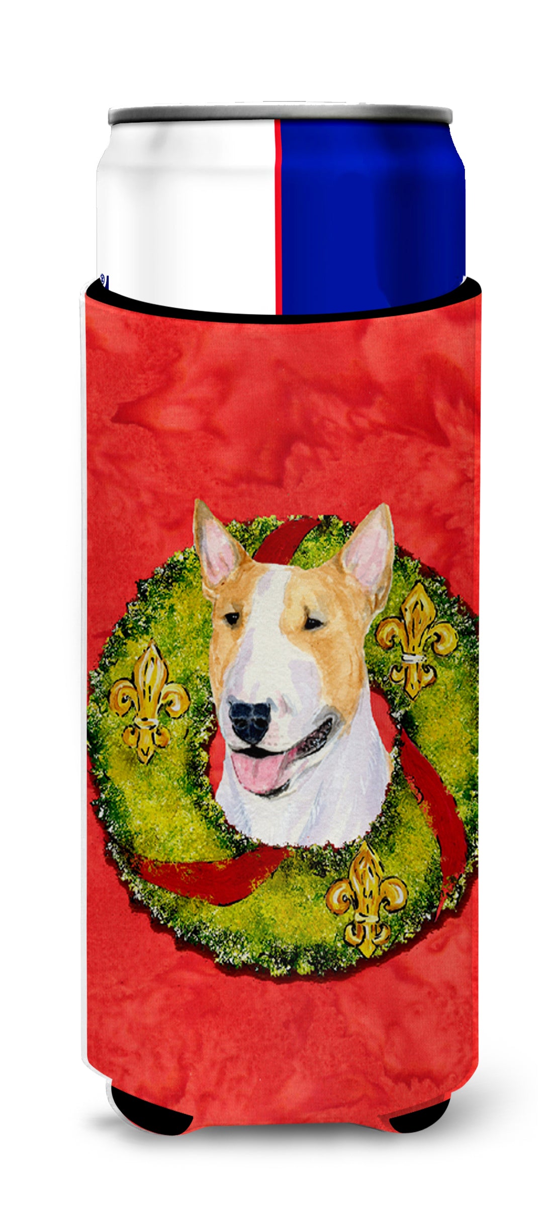 Bull Terrier Cristmas Wreath Ultra Beverage Insulators for slim cans SS4185MUK.