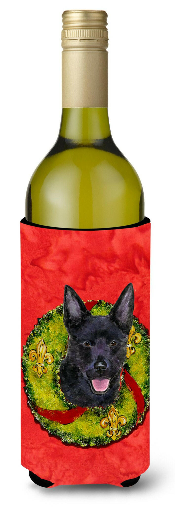 Australian Kelpie Cristmas Wreath Wine Bottle Beverage Insulator Beverage Insulator Hugger by Caroline's Treasures