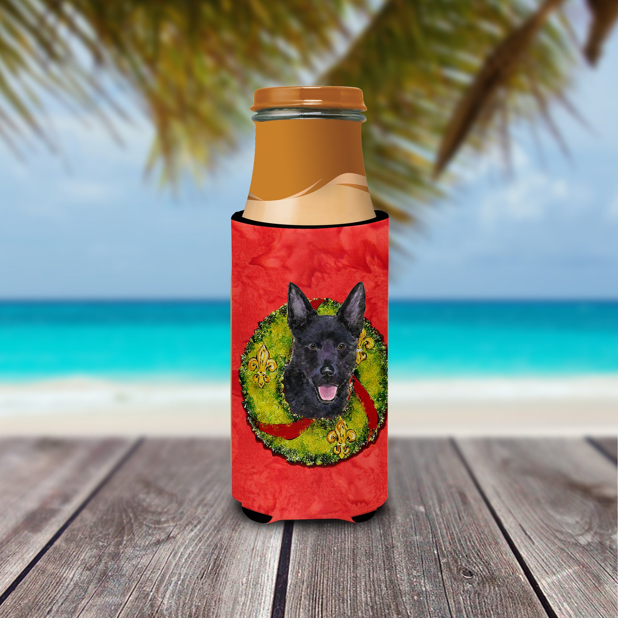 Australian Kelpie Cristmas Wreath Ultra Beverage Insulators for slim cans SS4187MUK.