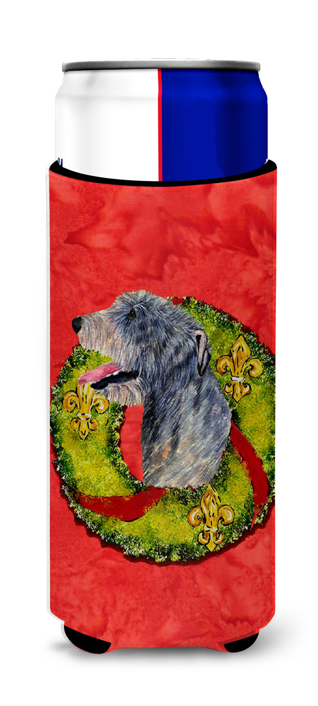 Irish Wolfhound Cristmas Wreath Ultra Beverage Insulators for slim cans SS4193MUK.