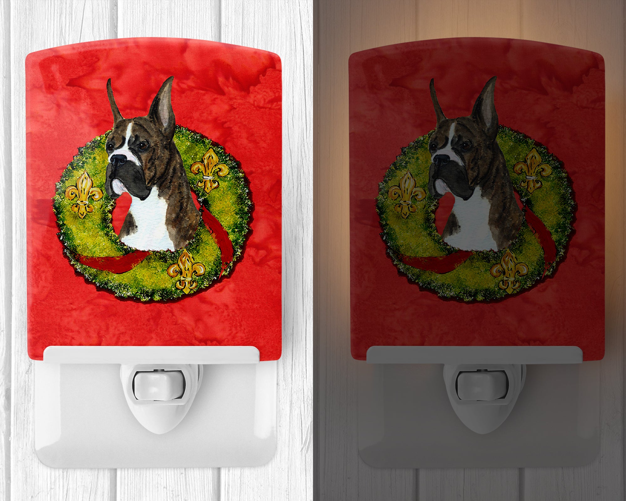 Brindle Boxer Cristmas Wreath Ceramic Night Light SS4195CNL - the-store.com