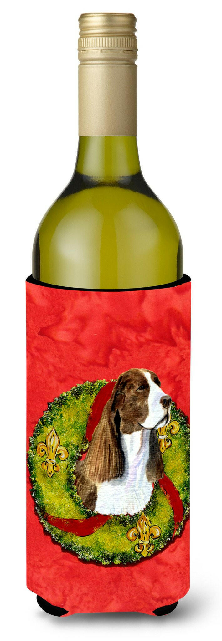 Springer Spaniel Cristmas Wreath Wine Bottle Beverage Insulator Beverage Insulator Hugger by Caroline&#39;s Treasures