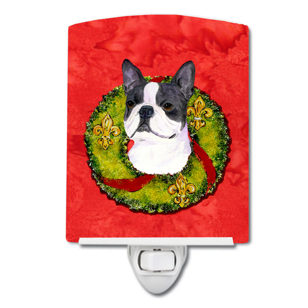 Boston Terrier Cristmas Wreath Ceramic Night Light SS4203CNL - the-store.com