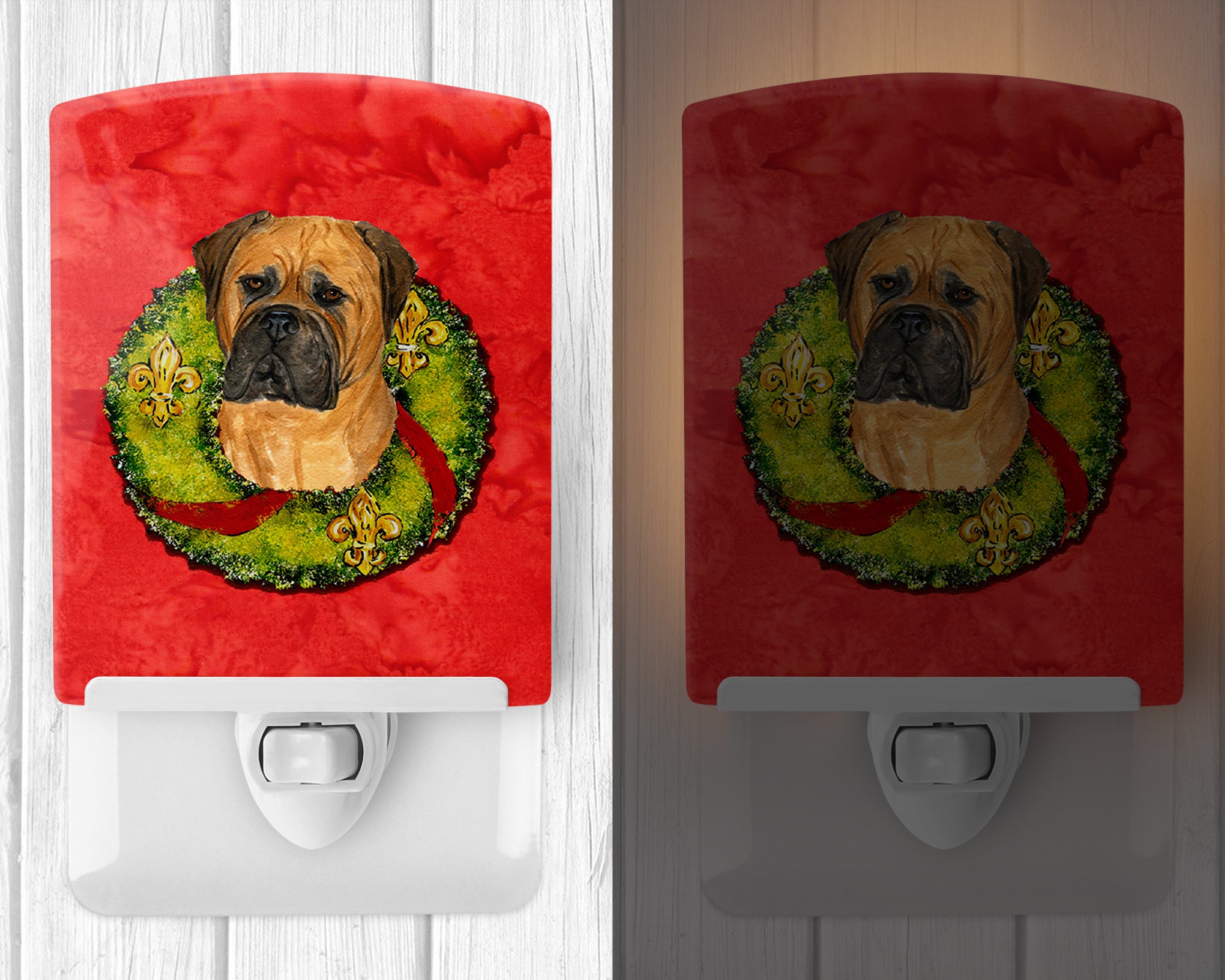 Bullmastiff Cristmas Wreath Ceramic Night Light SS4204CNL - the-store.com