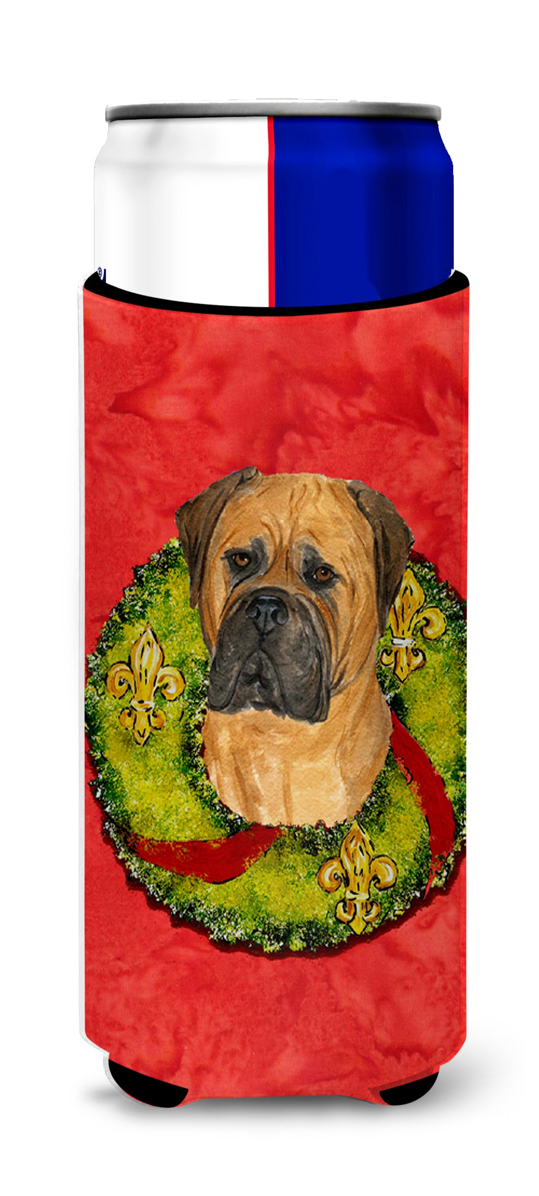 Bullmastiff Cristmas Wreath Ultra Beverage Insulators for slim cans SS4204MUK.