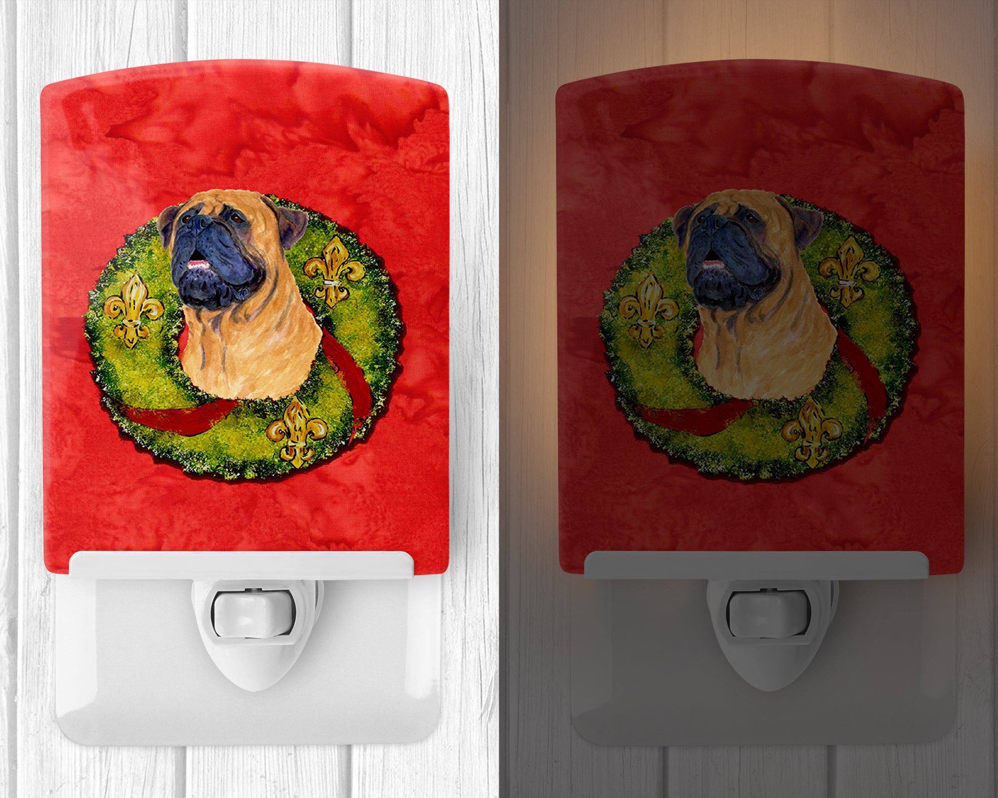 Bullmastiff Cristmas Wreath Ceramic Night Light SS4207CNL - the-store.com