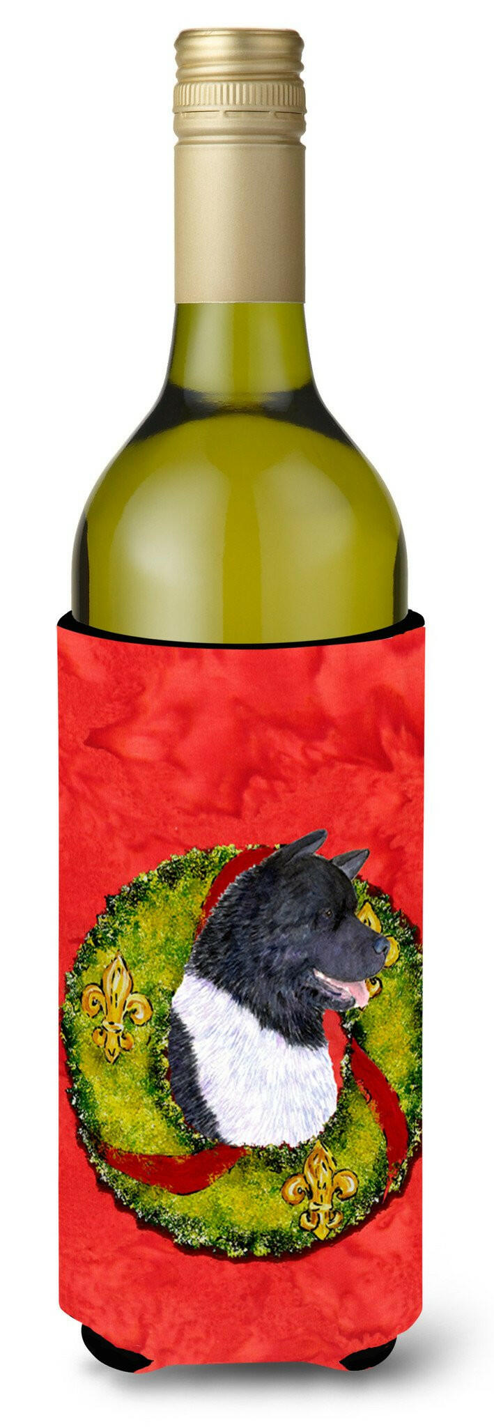 Akita Cristmas Wreath Wine Bottle Beverage Insulator Beverage Insulator Hugger by Caroline's Treasures