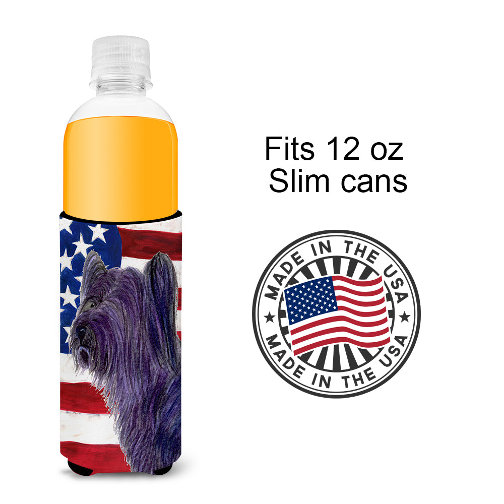 USA American Flag with Skye Terrier Ultra Beverage Insulators for slim cans SS4219MUK.