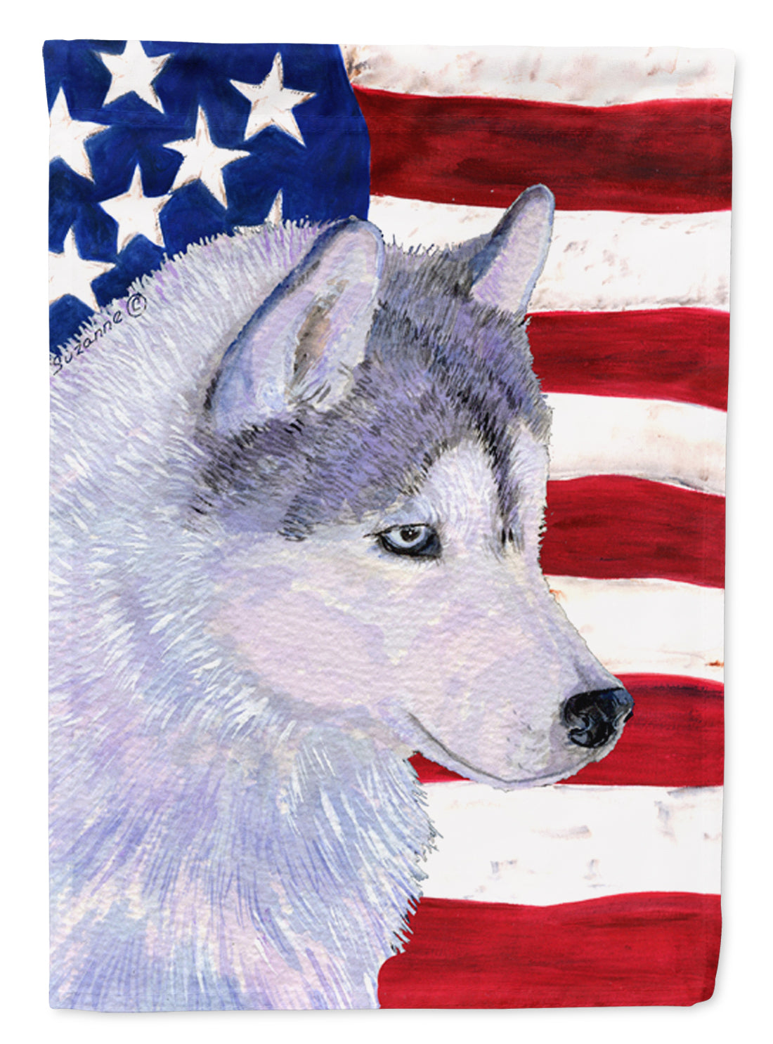 USA American Flag with Siberian Husky Flag Canvas House Size  the-store.com.