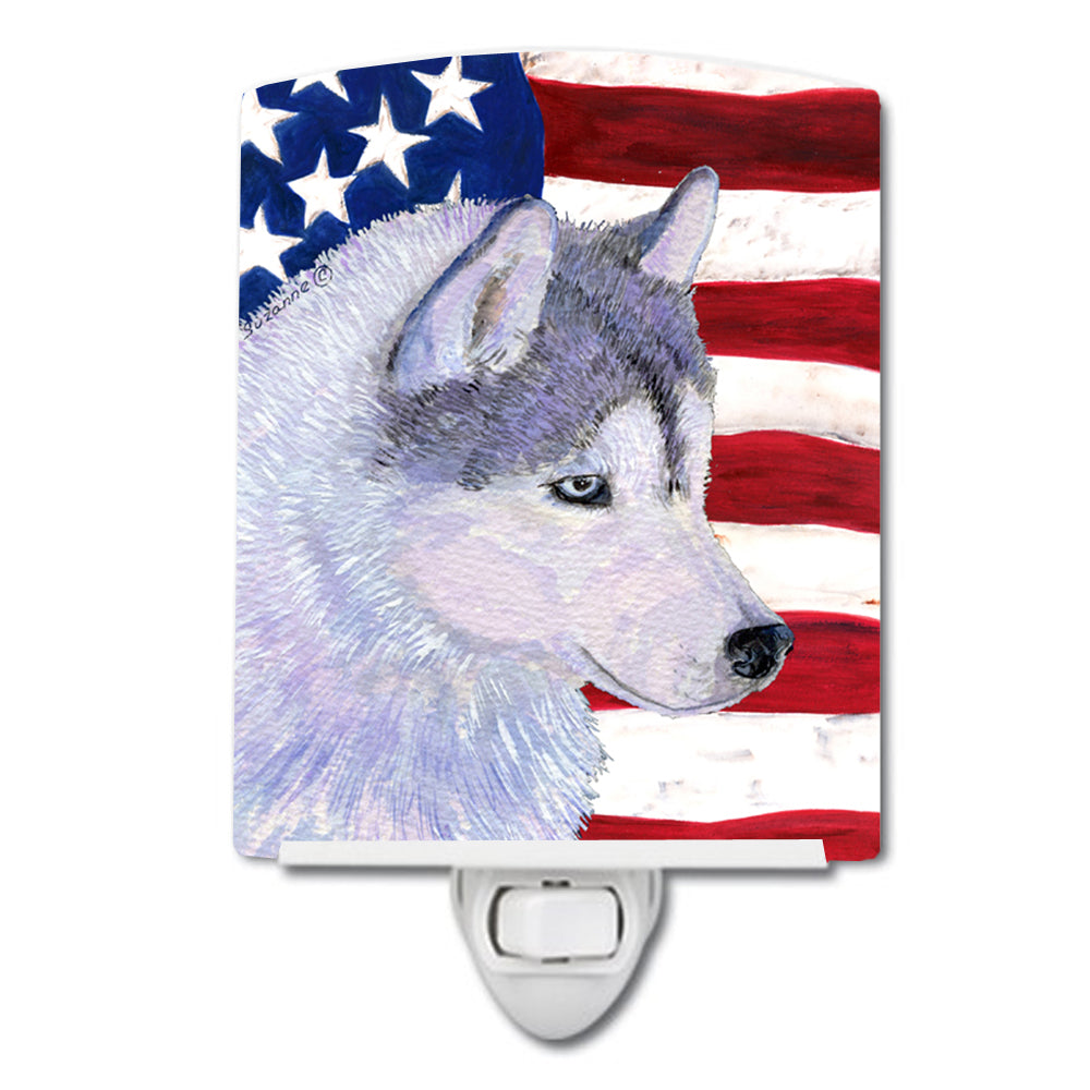 USA American Flag with Siberian Husky Ceramic Night Light SS4220CNL - the-store.com