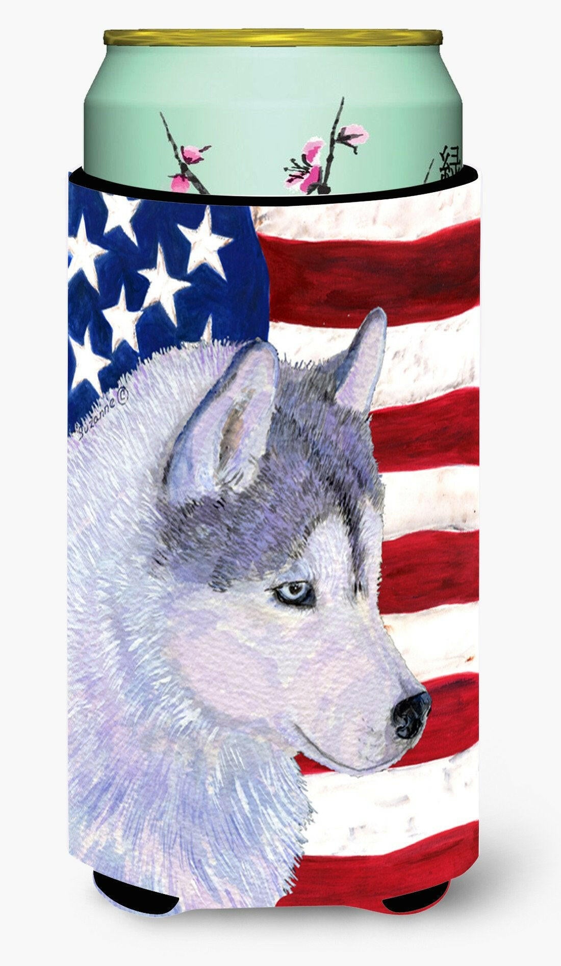 USA American Flag with Siberian Husky  Tall Boy Beverage Insulator Beverage Insulator Hugger by Caroline's Treasures