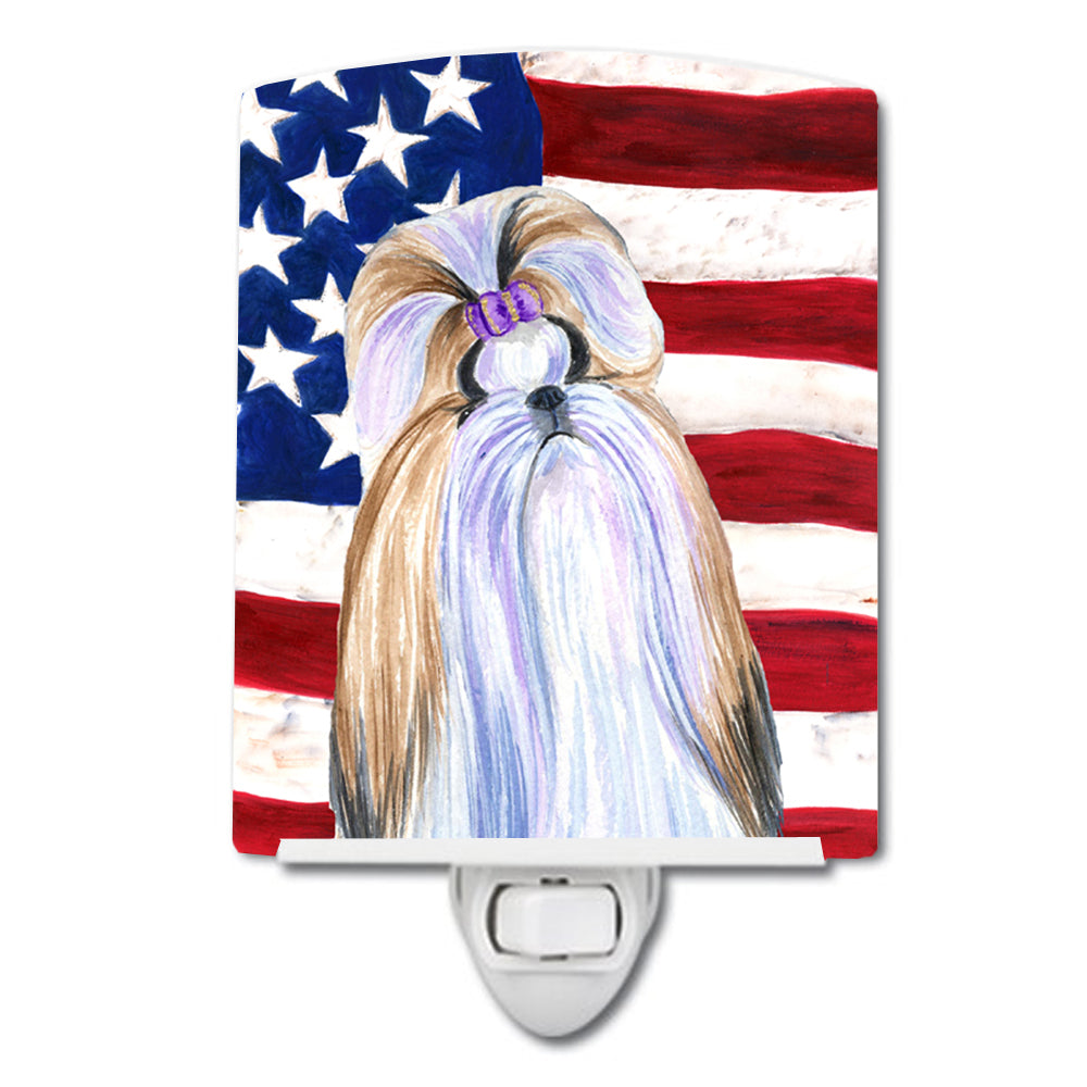 USA American Flag with Shih Tzu Ceramic Night Light SS4221CNL - the-store.com