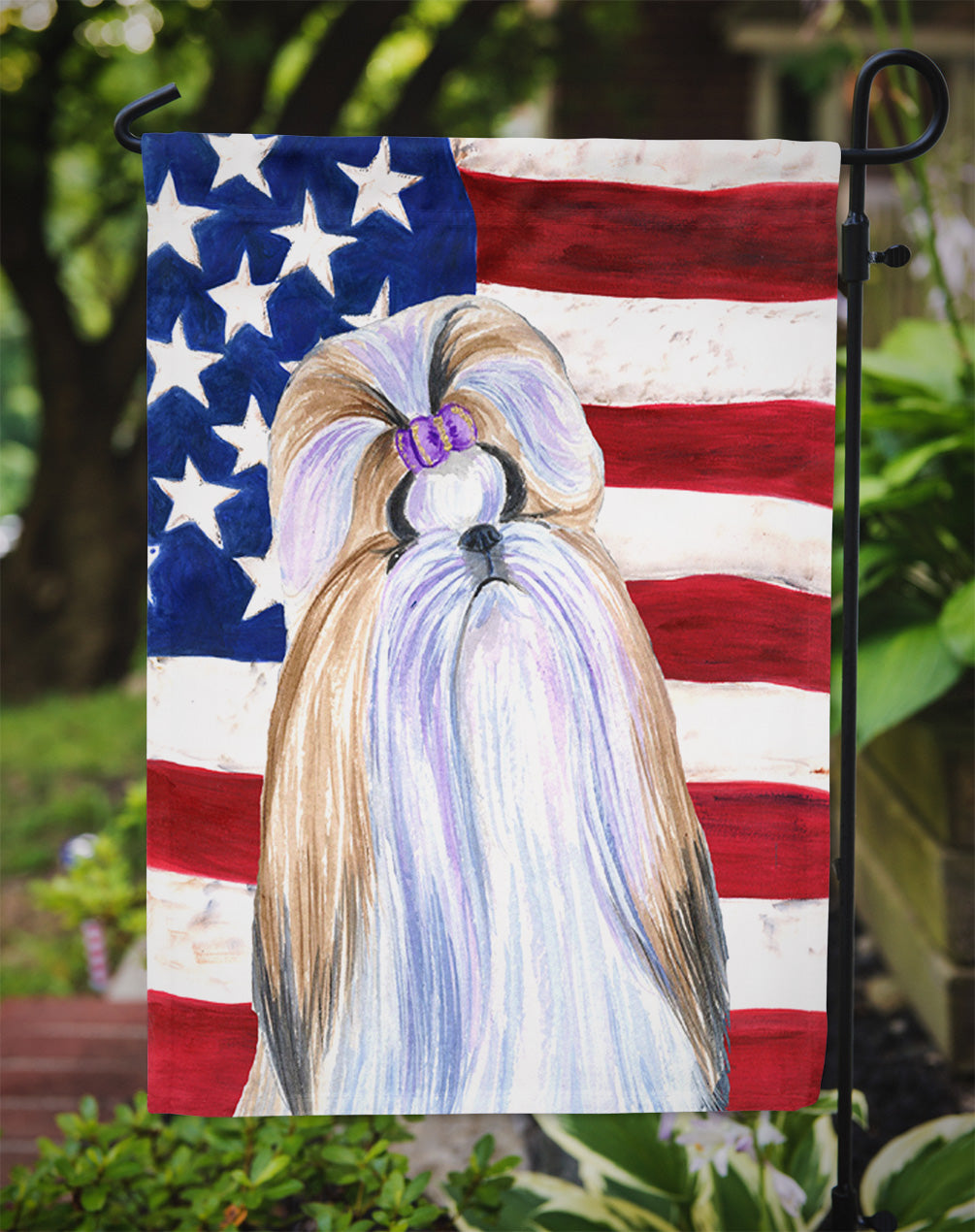 USA American Flag with Shih Tzu Flag Garden Size.