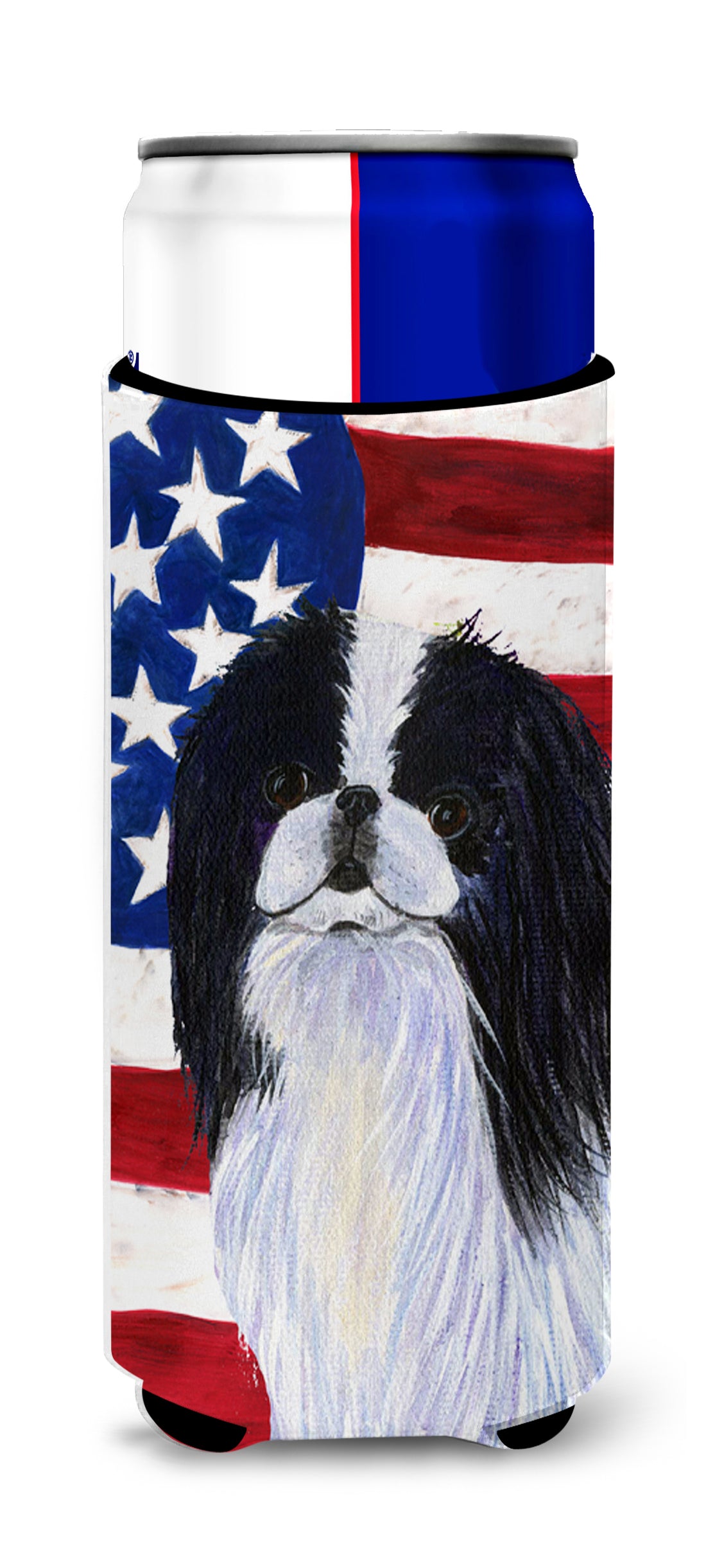 USA American Flag with Japanese Chin Ultra Beverage Insulators for slim cans SS4223MUK.