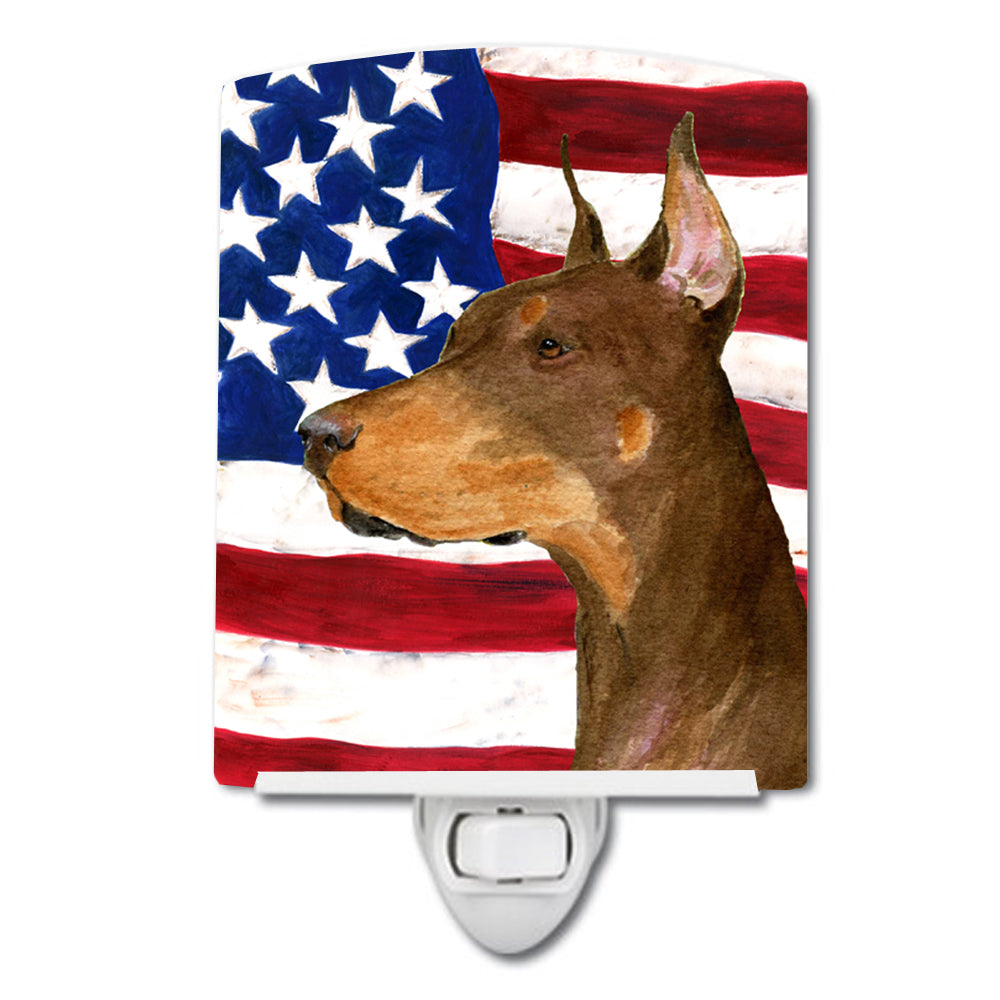 USA American Flag with Doberman Ceramic Night Light SS4224CNL - the-store.com