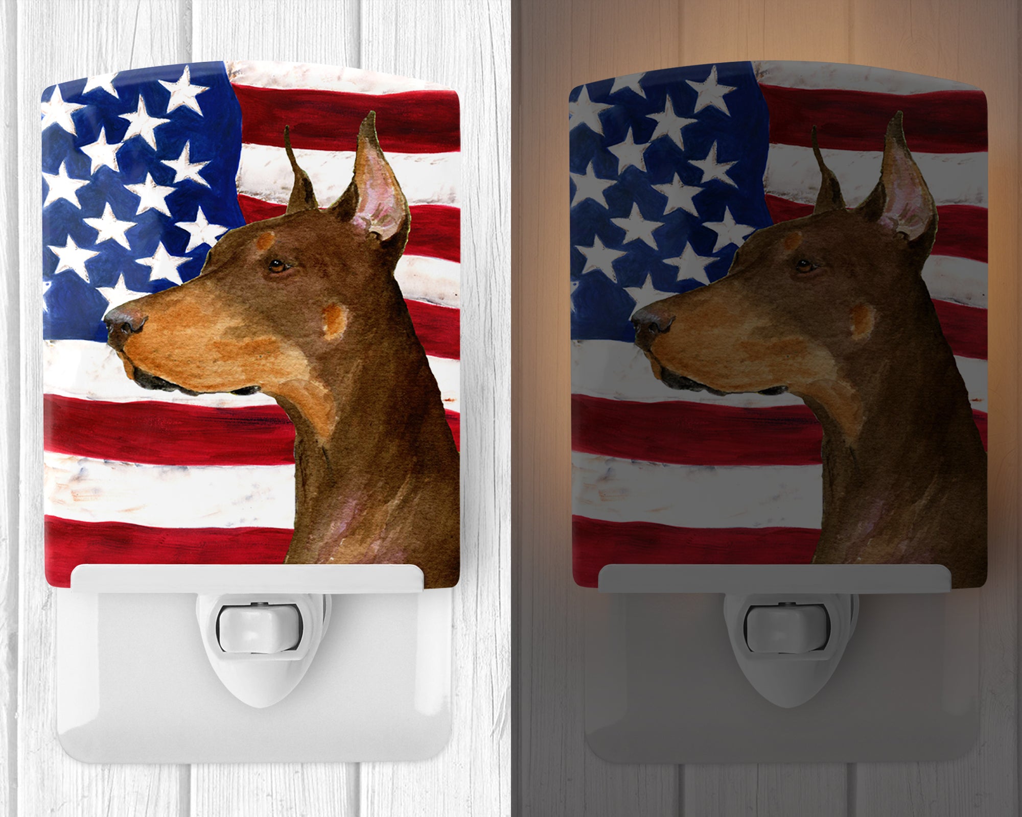 USA American Flag with Doberman Ceramic Night Light SS4224CNL - the-store.com