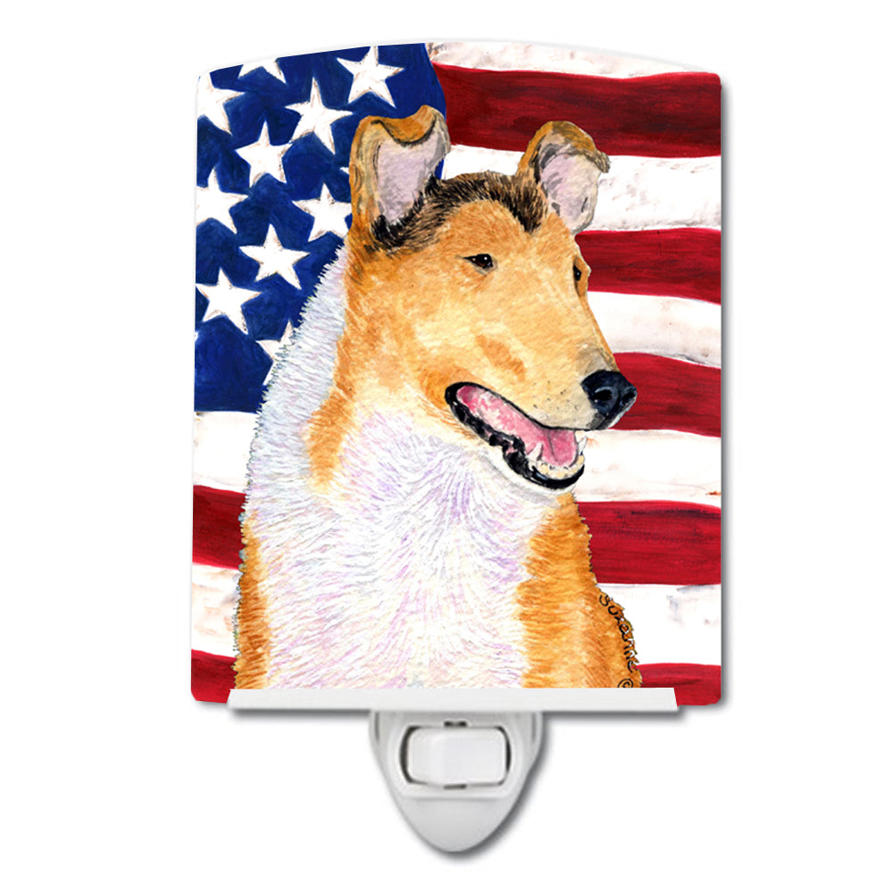 USA American Flag with Collie Smooth Ceramic Night Light SS4226CNL - the-store.com