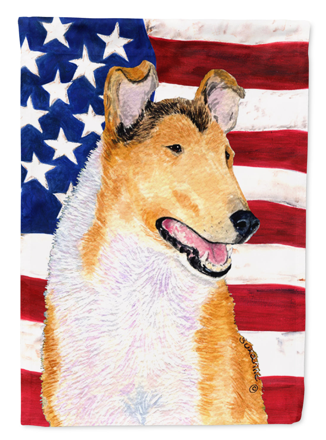 USA American Flag with Collie Smooth Flag Garden Size.