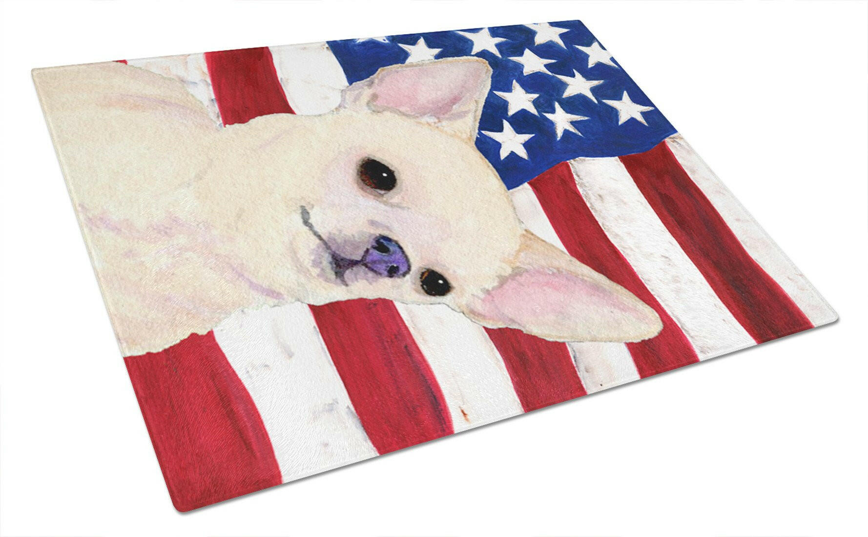 USA American Flag with Chihuahua Glass Cutting Board Large by Caroline's Treasures