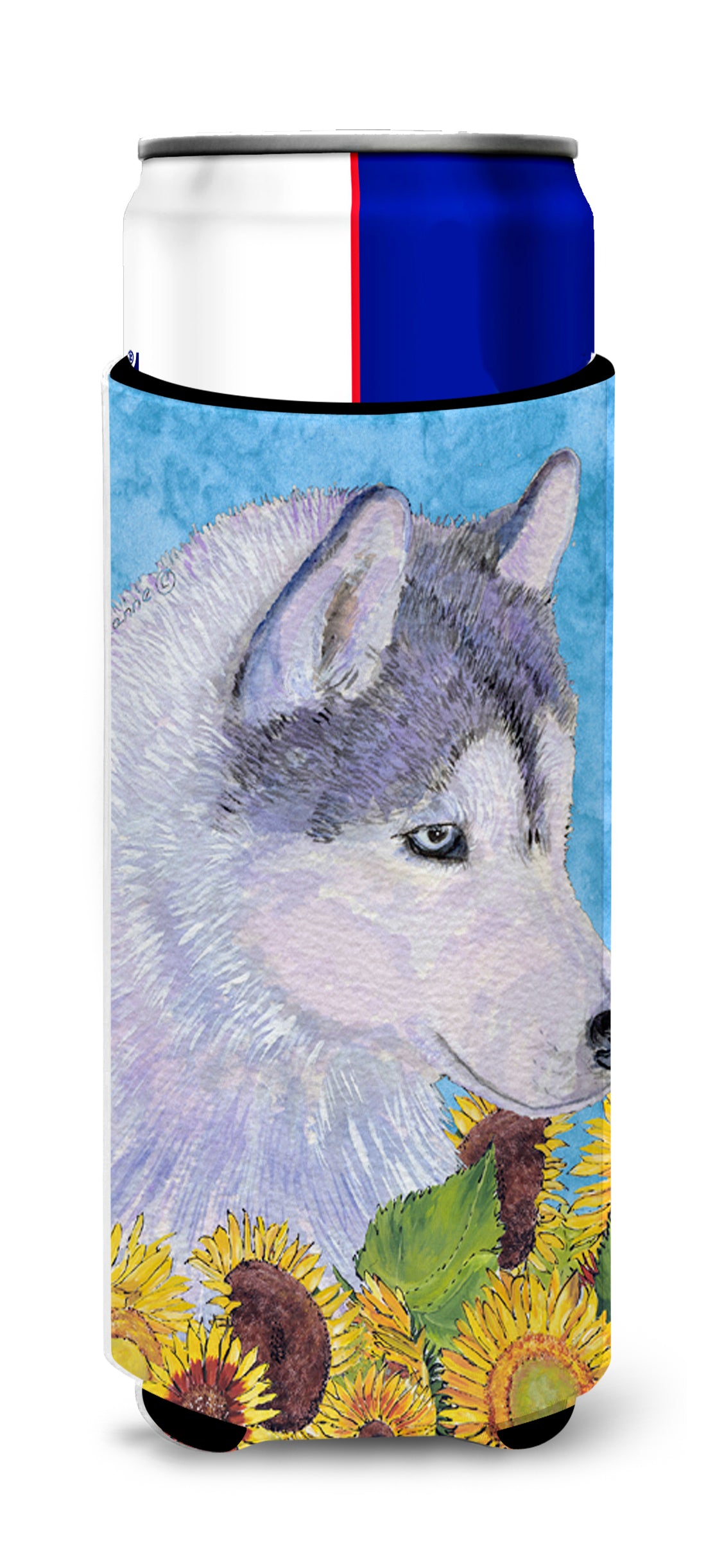 Siberian Husky in Summer Flowers Ultra Beverage Insulators for slim cans SS4233MUK.