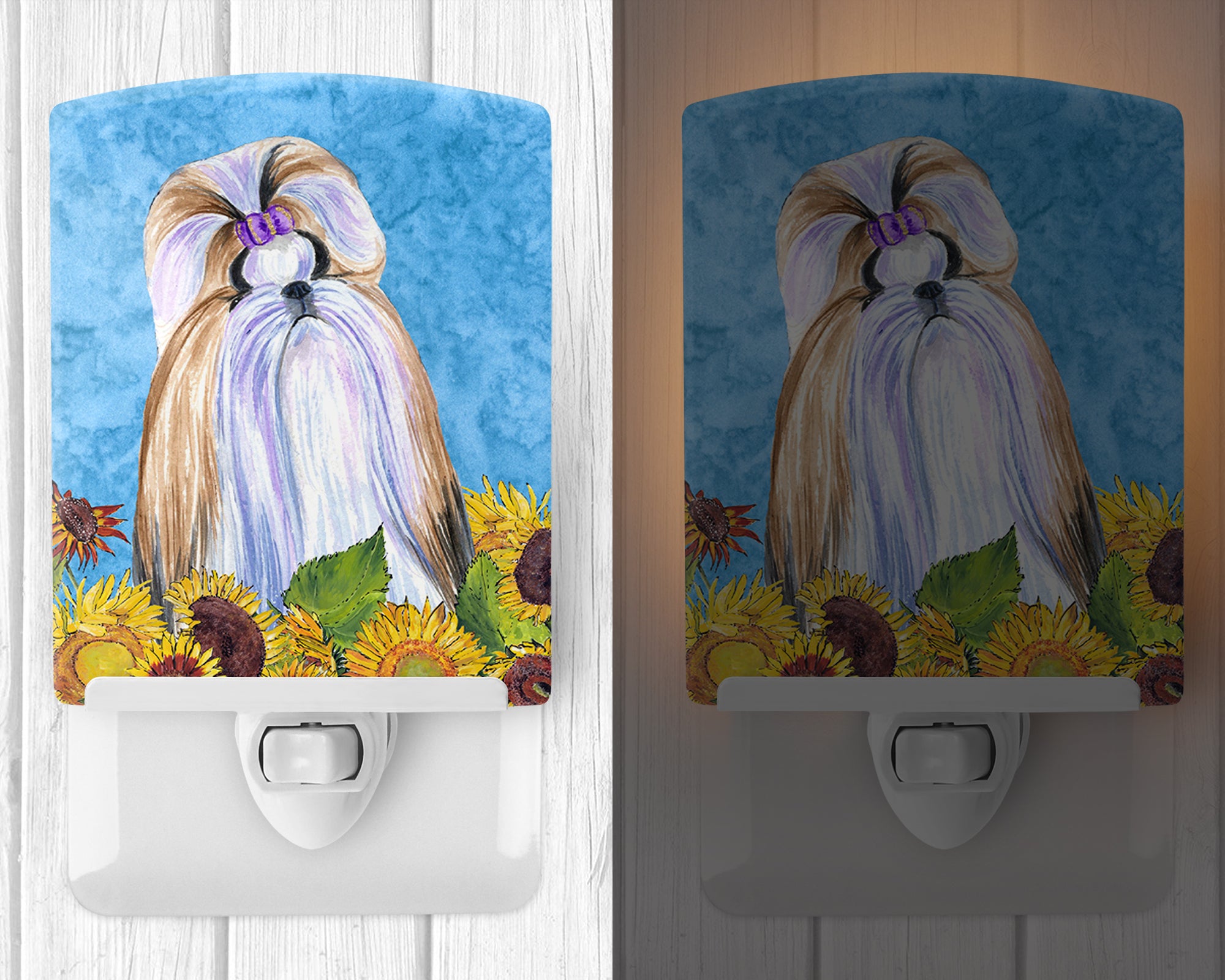 Shih Tzu in Summer Flowers Ceramic Night Light SS4234CNL - the-store.com