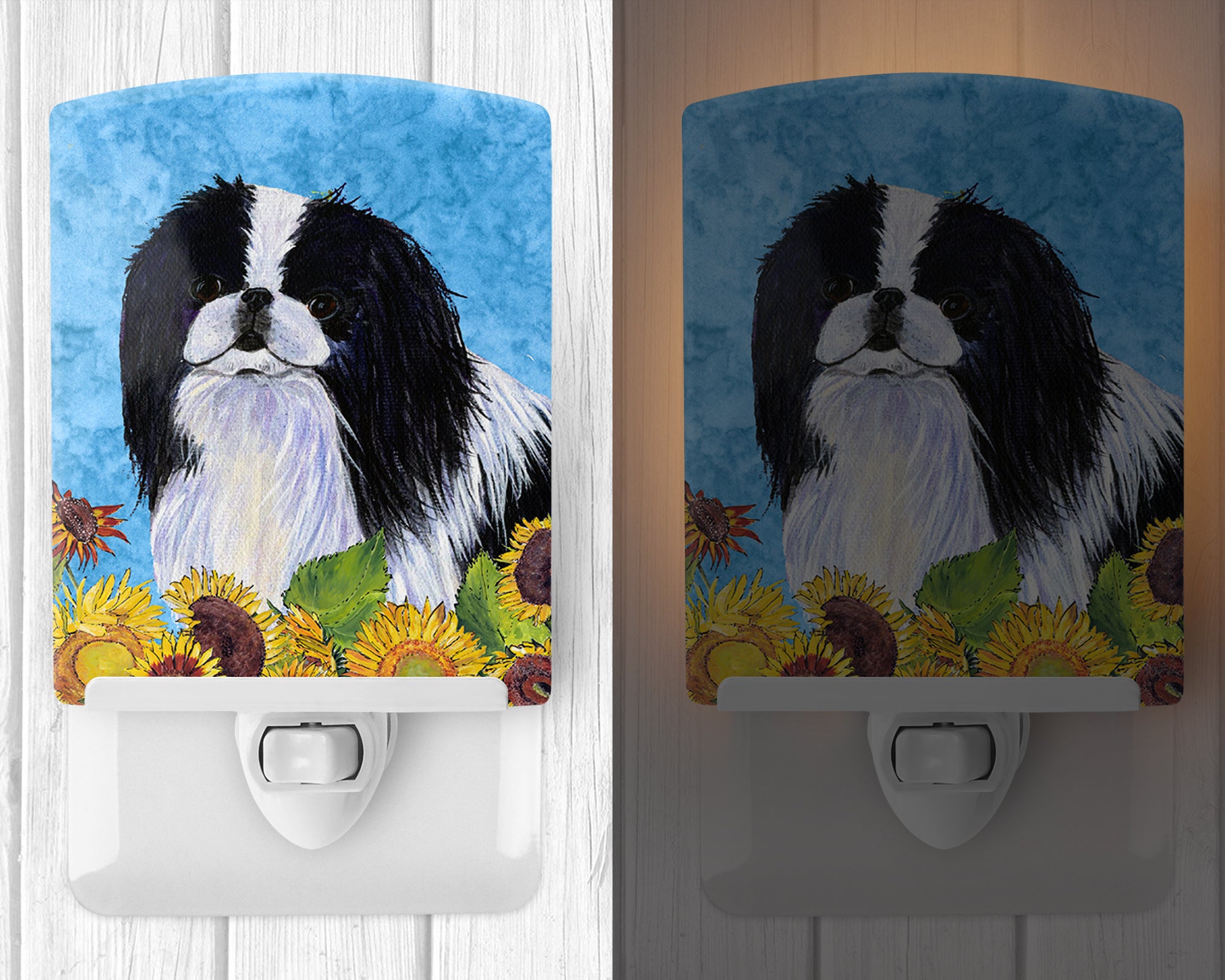 Japanese Chin in Summer Flowers Ceramic Night Light SS4236CNL - the-store.com