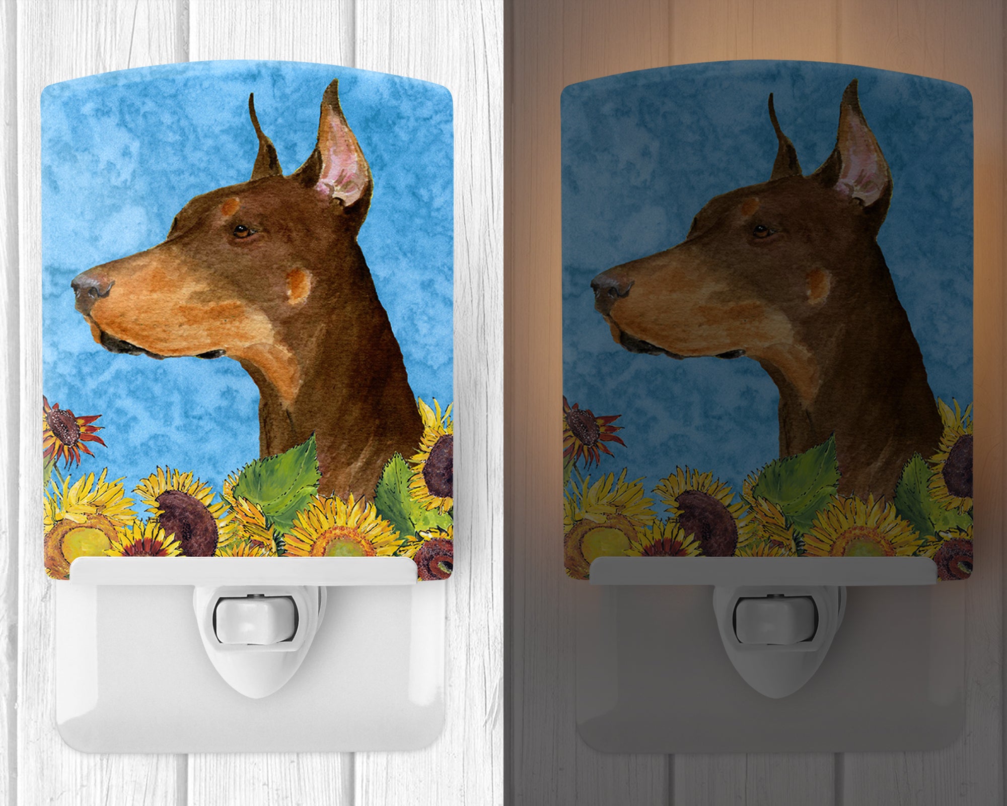 Doberman in Summer Flowers Ceramic Night Light SS4237CNL - the-store.com