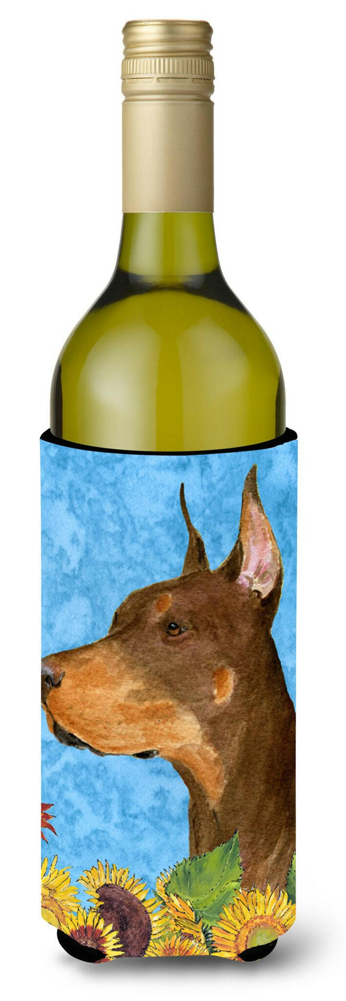 Doberman in Summer Flowers Wine Bottle Beverage Insulator Beverage Insulator Hugger SS4237LITERK by Caroline's Treasures