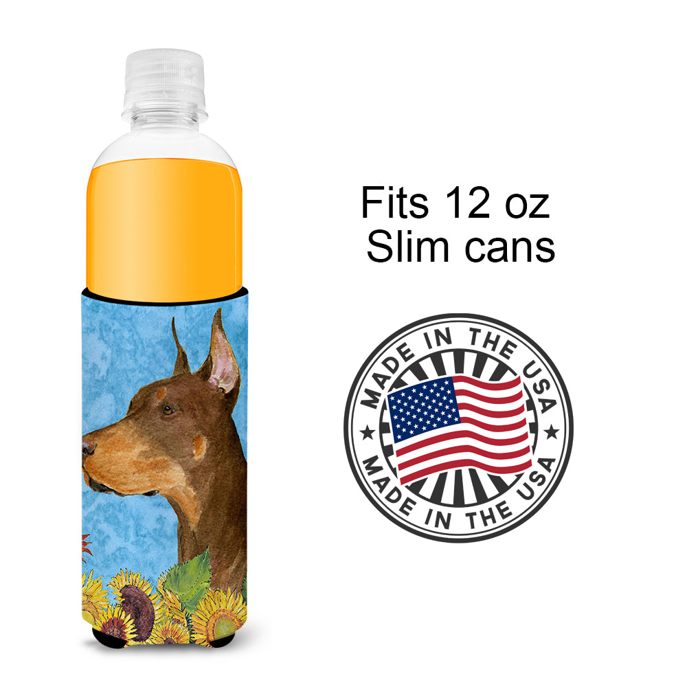 Doberman in Summer Flowers Ultra Beverage Insulators for slim cans SS4237MUK.