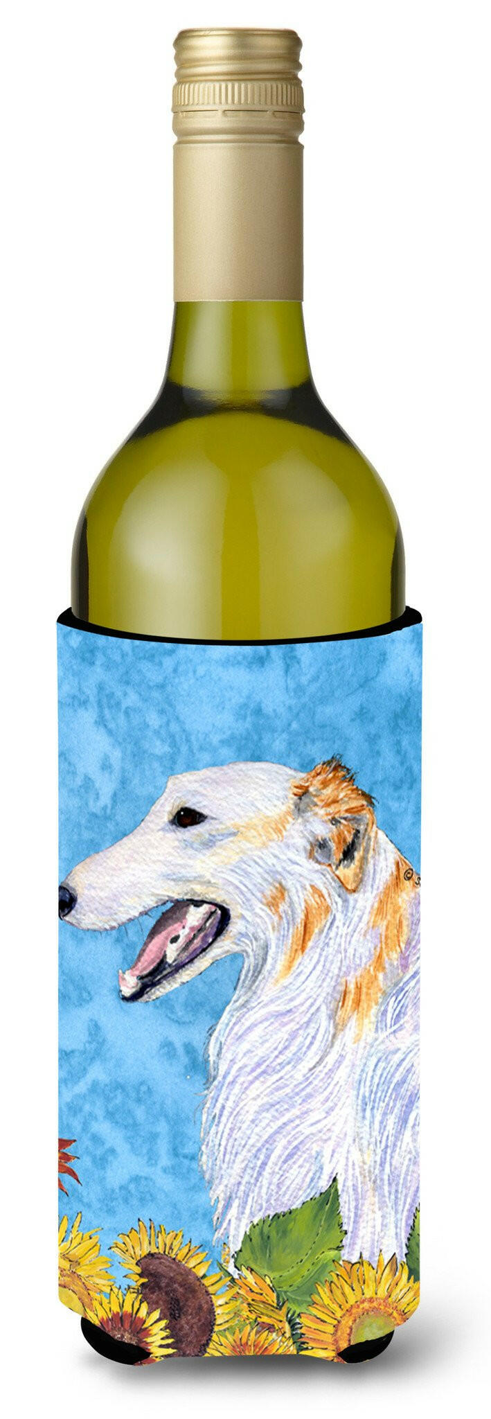 Borzoi in Summer Flowers Wine Bottle Beverage Insulator Beverage Insulator Hugger by Caroline&#39;s Treasures