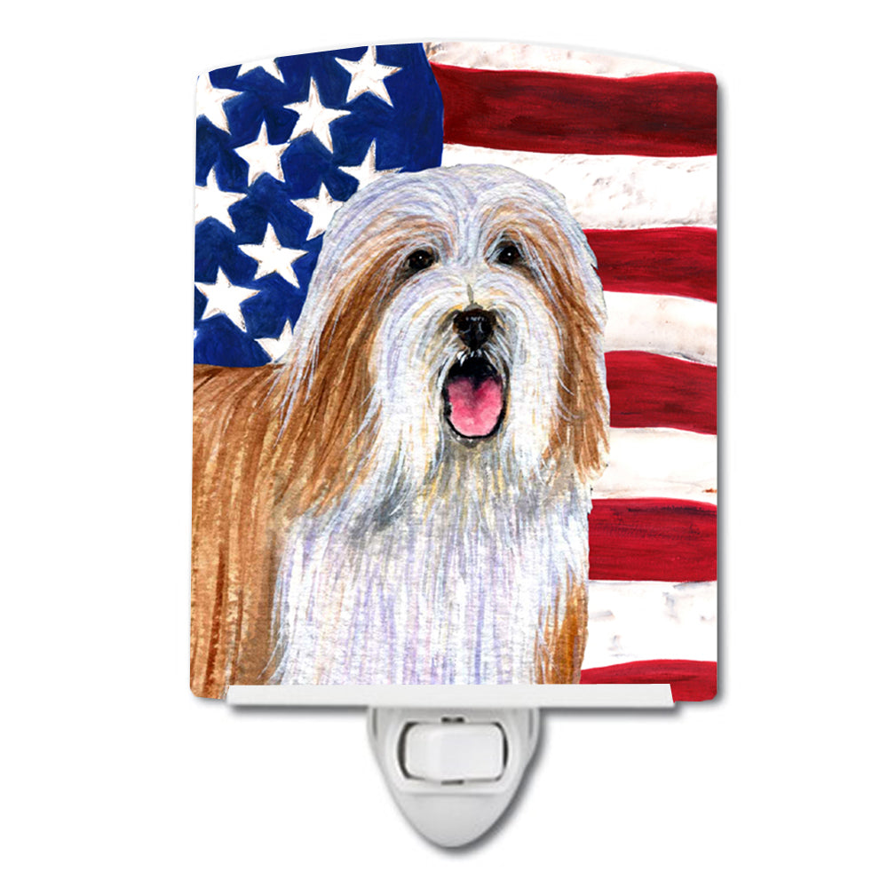 USA American Flag with Bearded Collie Ceramic Night Light SS4245CNL - the-store.com