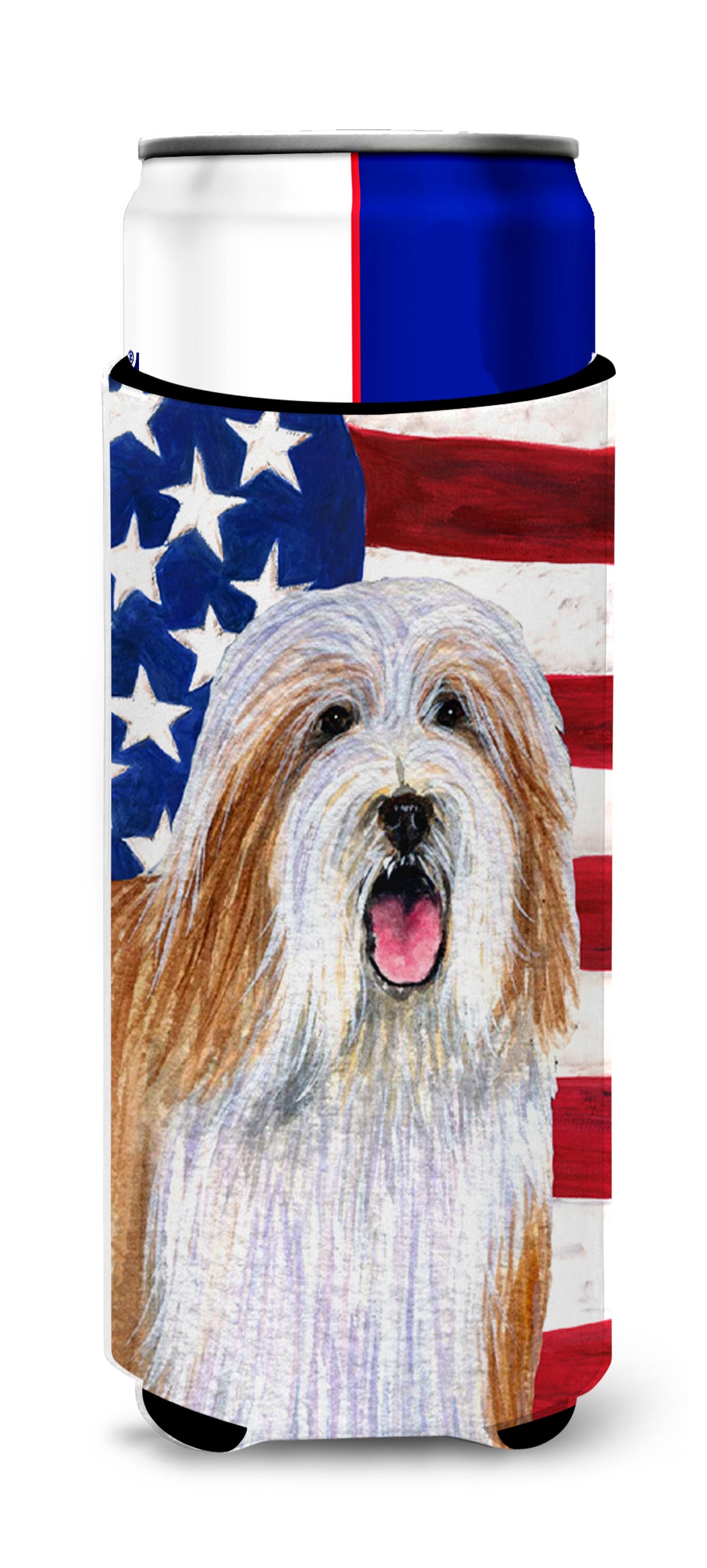 USA American Flag with Bearded Collie Ultra Beverage Insulators for slim cans SS4245MUK.