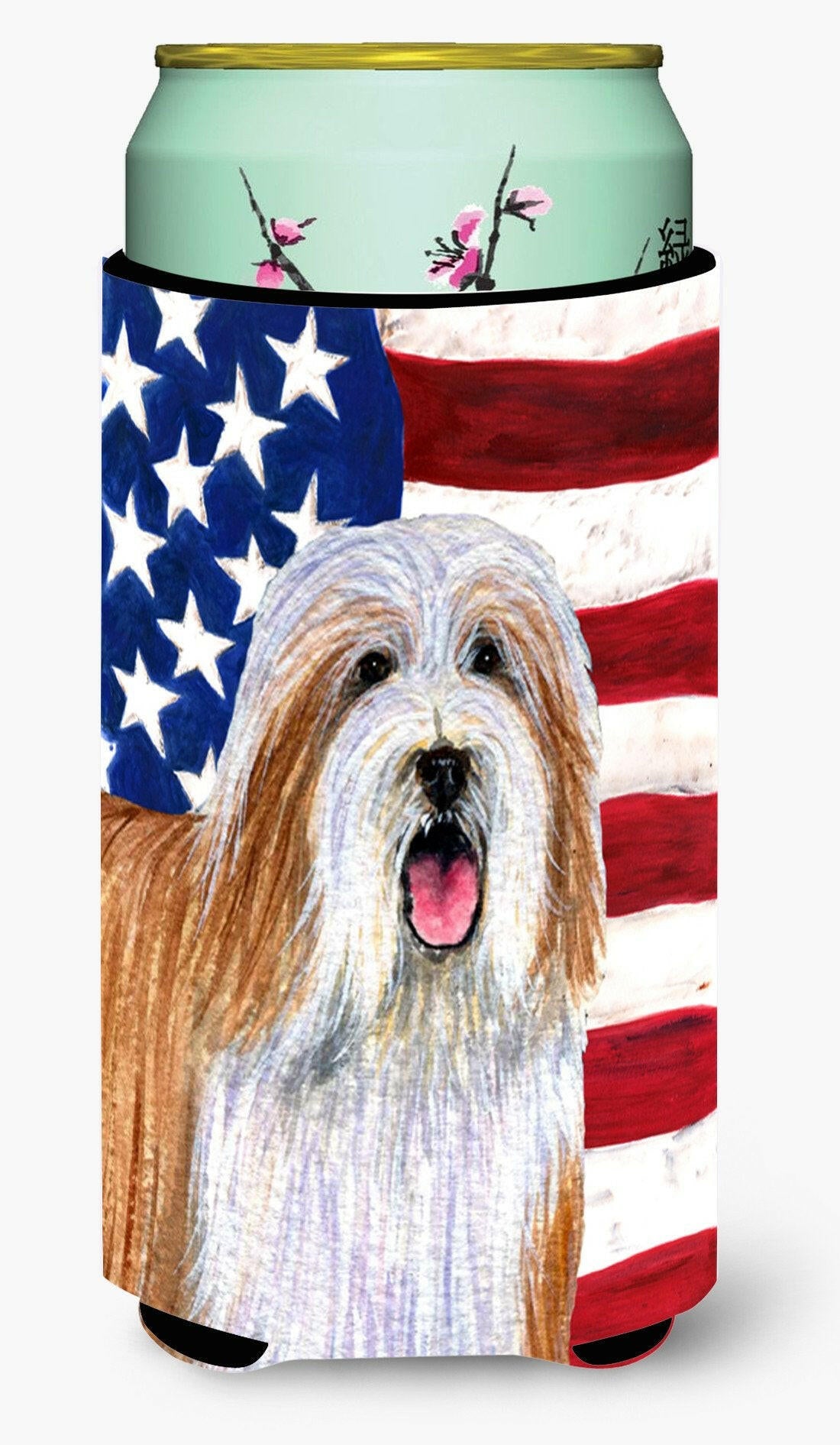 USA American Flag with Bearded Collie  Tall Boy Beverage Insulator Beverage Insulator Hugger by Caroline&#39;s Treasures