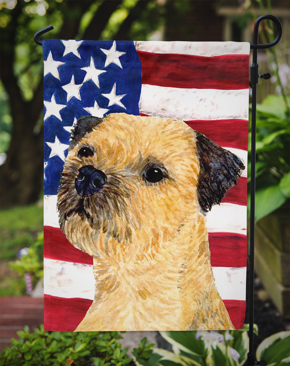 USA American Flag with Border Terrier Flag Garden Size.