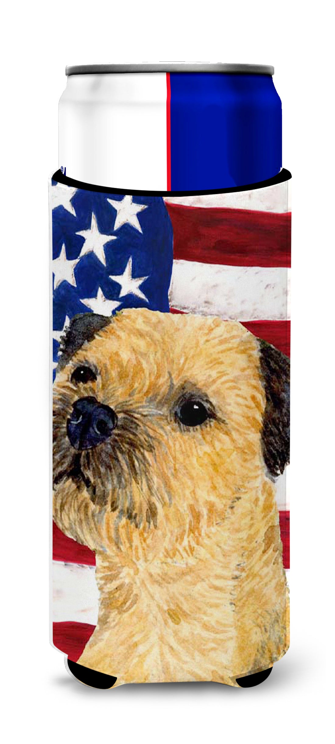 USA American Flag with Border Terrier Ultra Beverage Insulators for slim cans SS4247MUK.