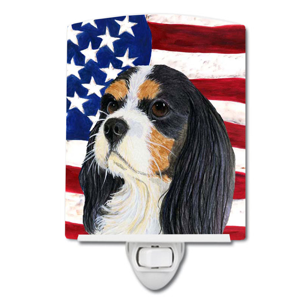 USA American Flag with Cavalier Spaniel Ceramic Night Light SS4248CNL - the-store.com