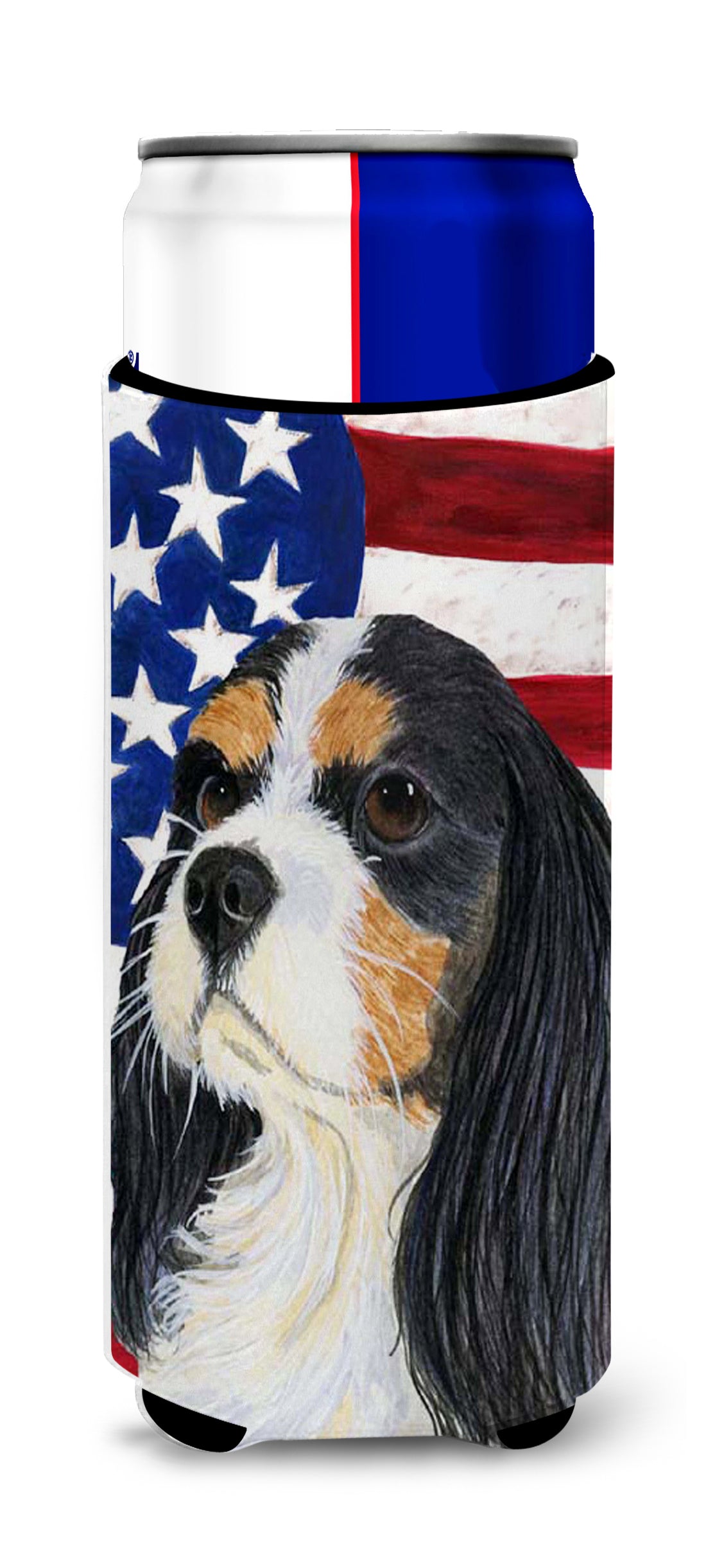 USA American Flag with Cavalier Spaniel Ultra Beverage Insulators for slim cans SS4248MUK.