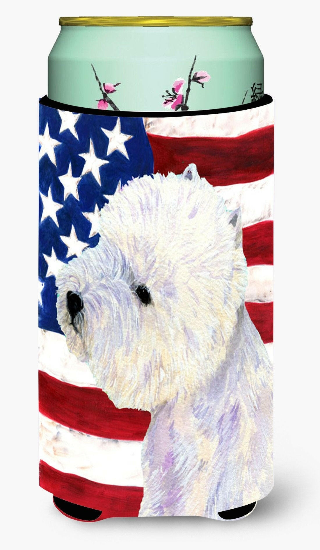 USA American Flag with Westie  Tall Boy Beverage Insulator Beverage Insulator Hugger by Caroline's Treasures