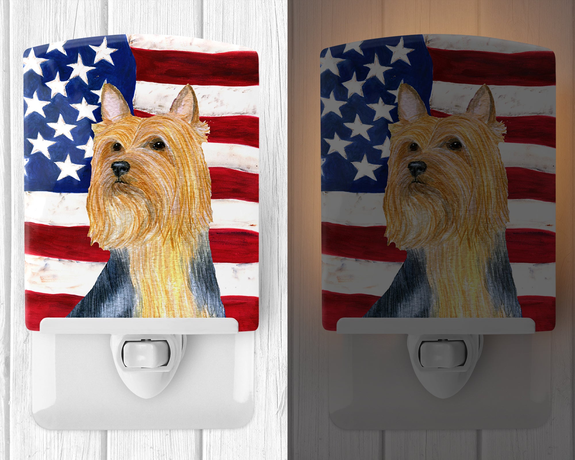 USA American Flag with Silky Terrier Ceramic Night Light SS4250CNL - the-store.com