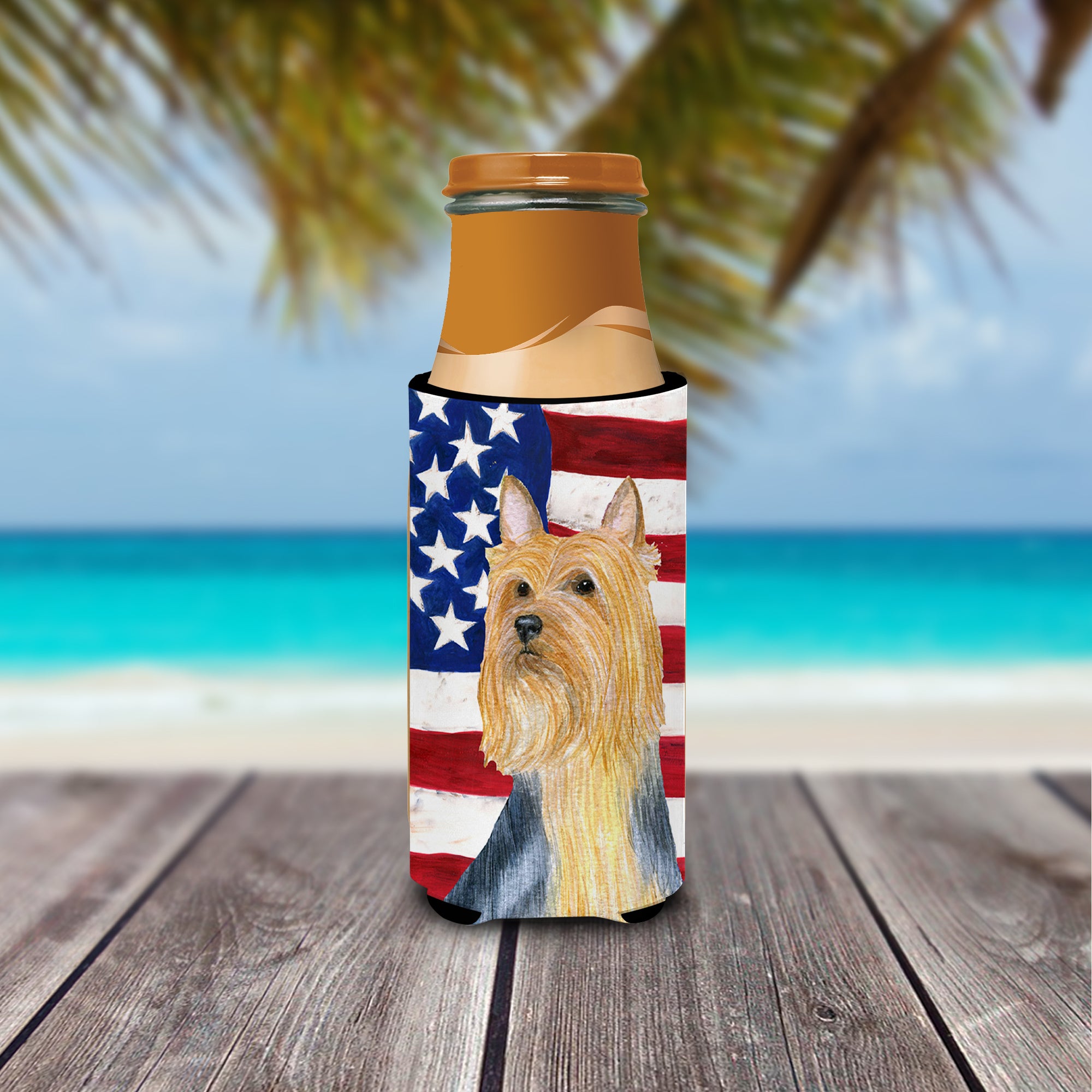 USA American Flag with Silky Terrier Ultra Beverage Insulators for slim cans SS4250MUK.